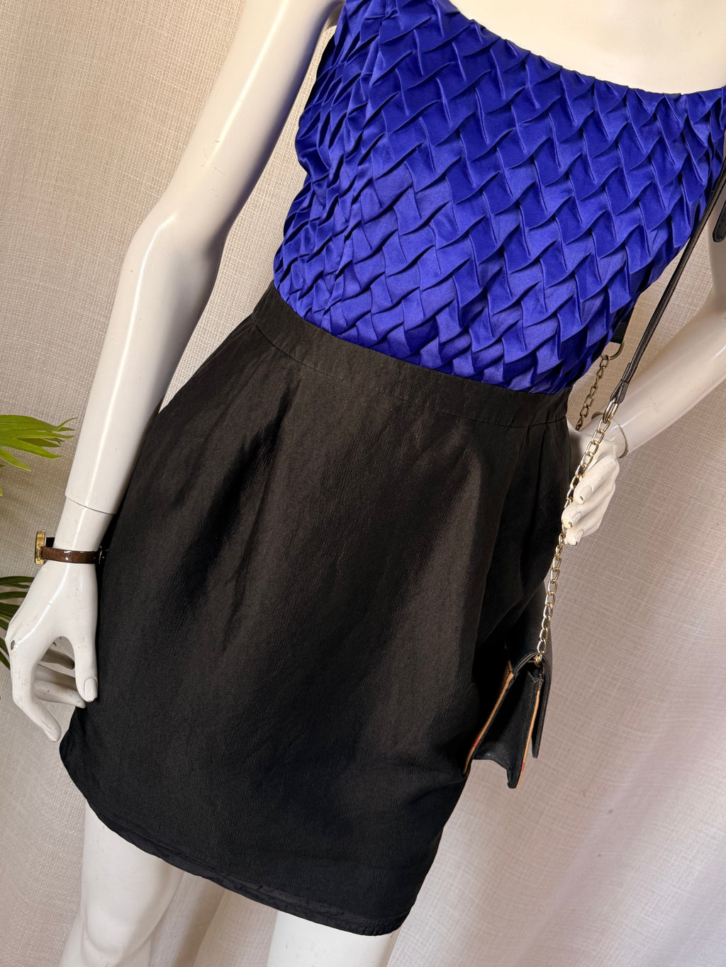 Reiss Indigo & Black Textured Mini Dress | UK 12 / USA 8 | Medium