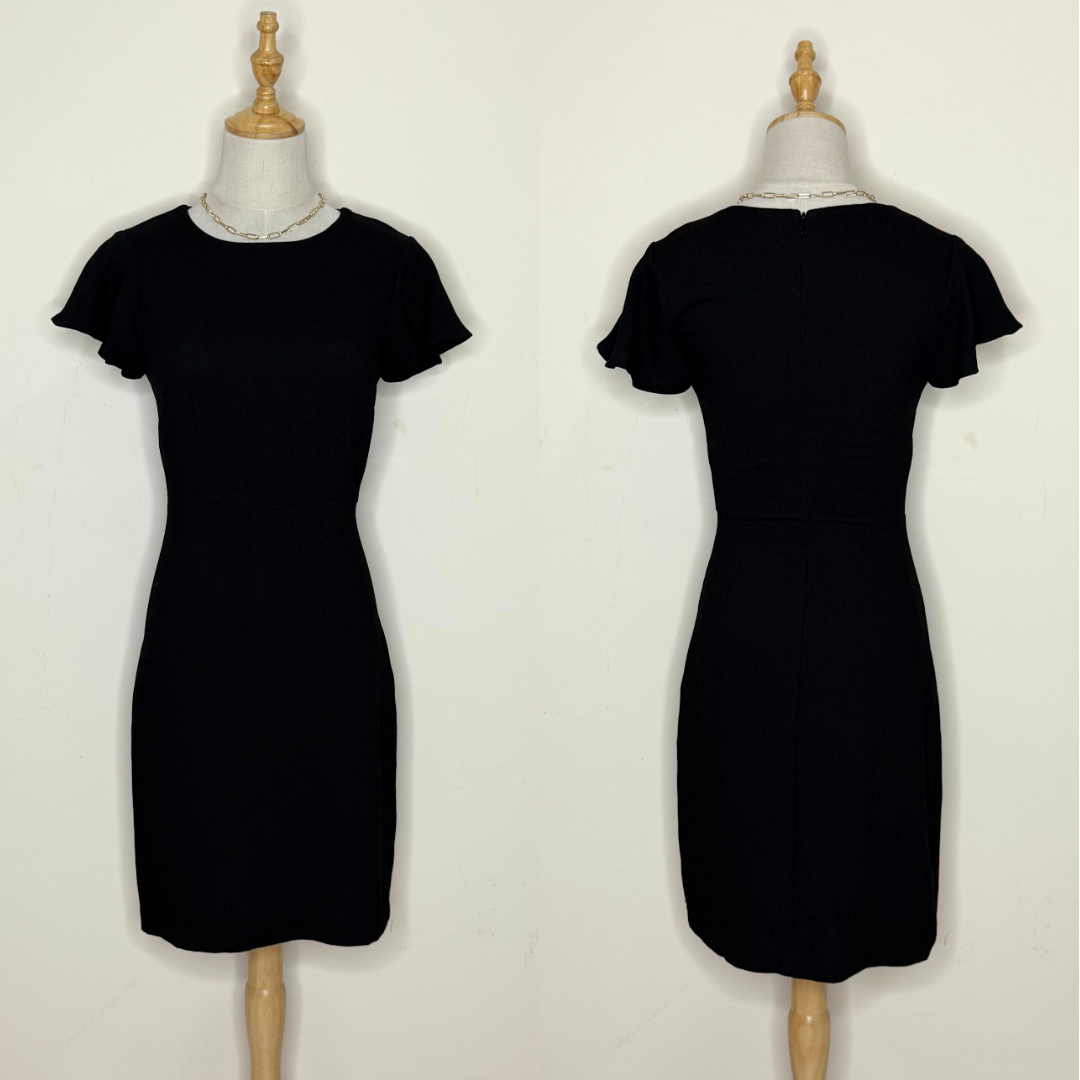 Elegant Black Mini Dress with Ruffle Sleeves (Small)