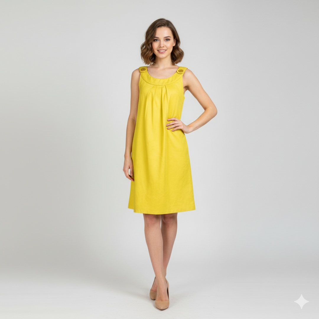 Cue Australia Bright Yellow Pleated Shift Dress | UK 8