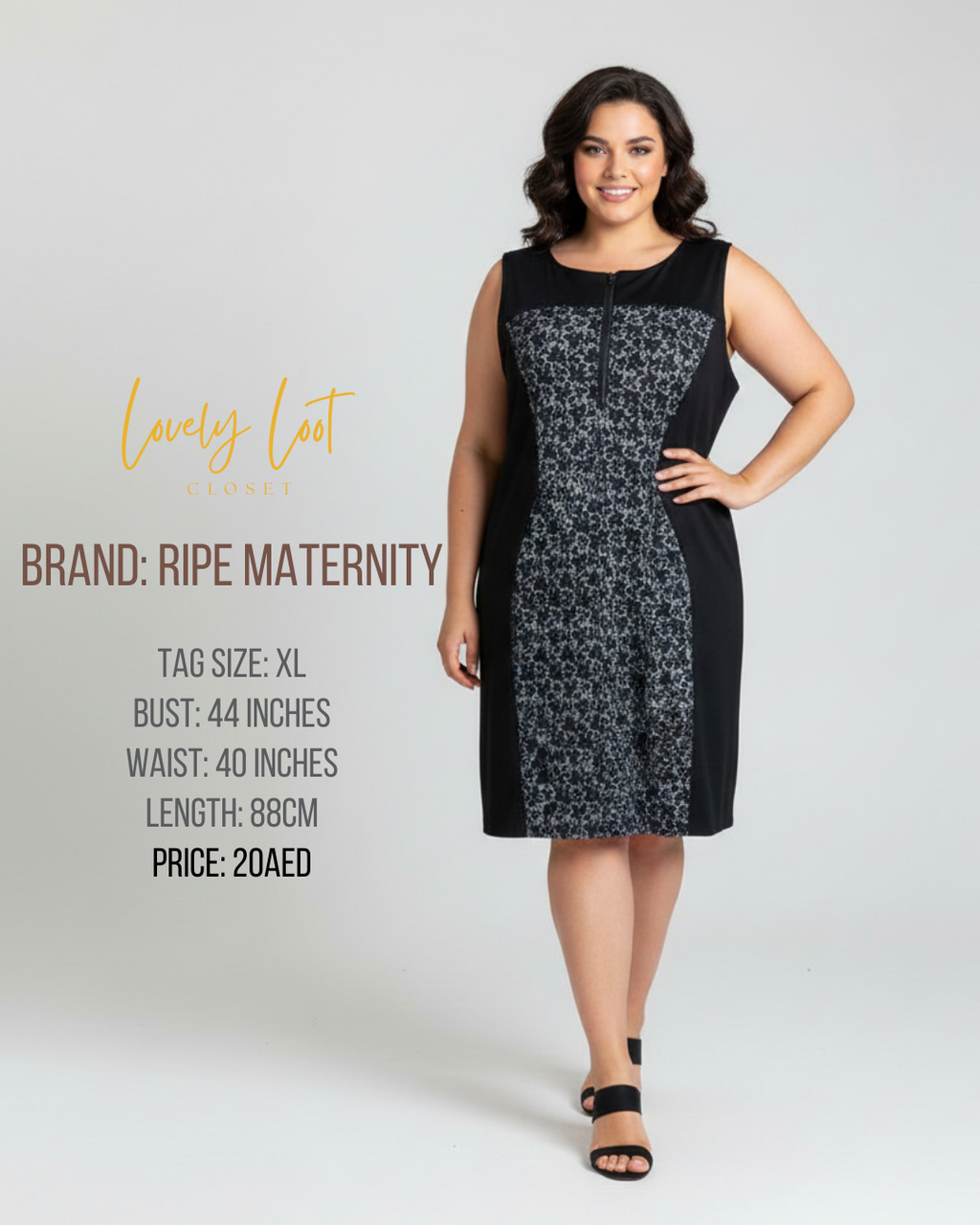 Ripe Maternity Black Zip-Front Dress | Size XL