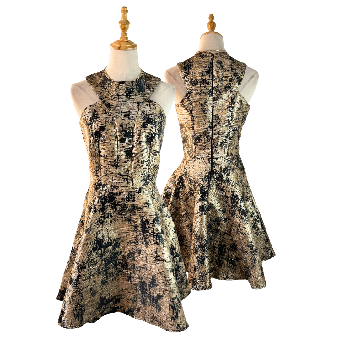 AX PARIS Gold & Black Metallic Skater Dress - UK 8 | WITH TAG! 🏷️