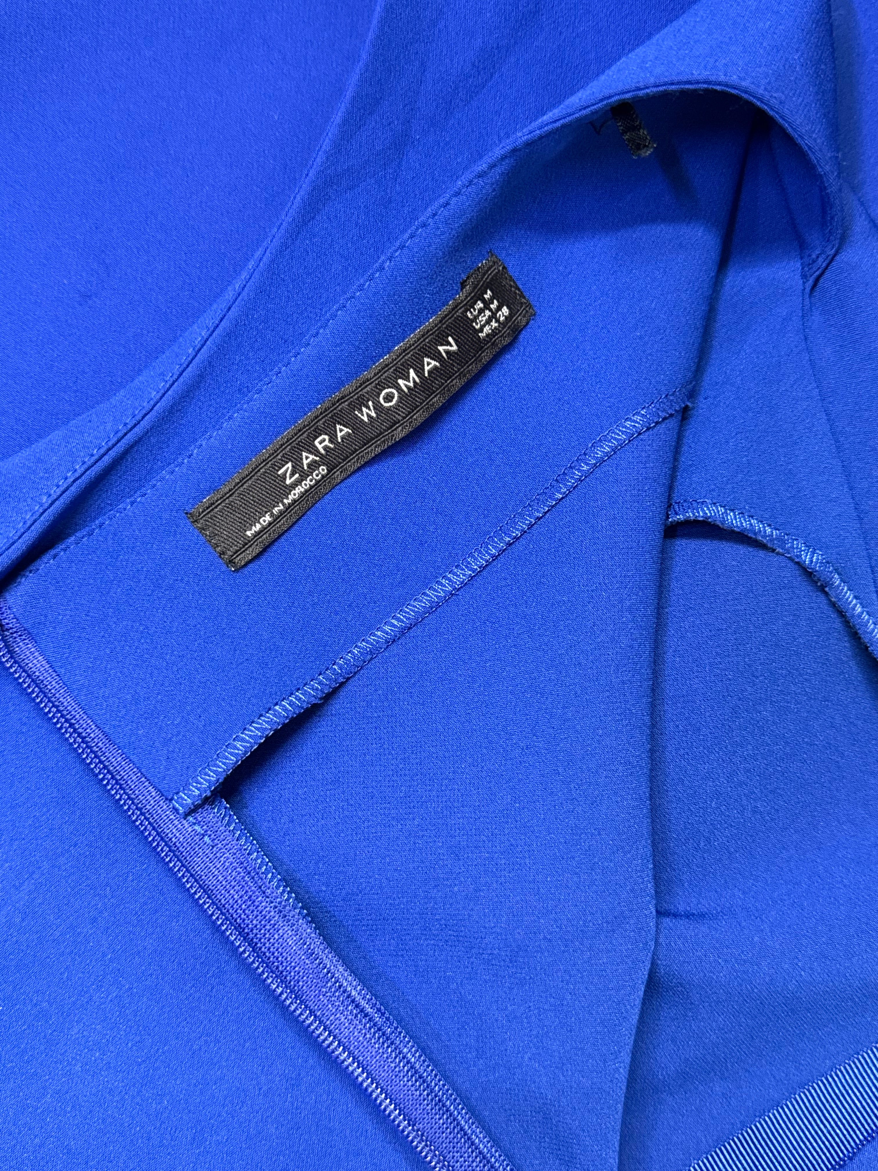 Zara Woman Royal Blue Asymmetric Boat Neck Crepe Midi Dress – Size M / UK 10