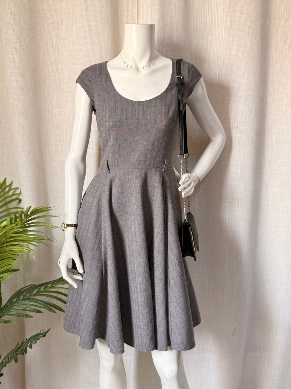 Next Grey Fit & Flare Midi Dress – UK 6 | Petite | Elegant Office & Occasion Wear