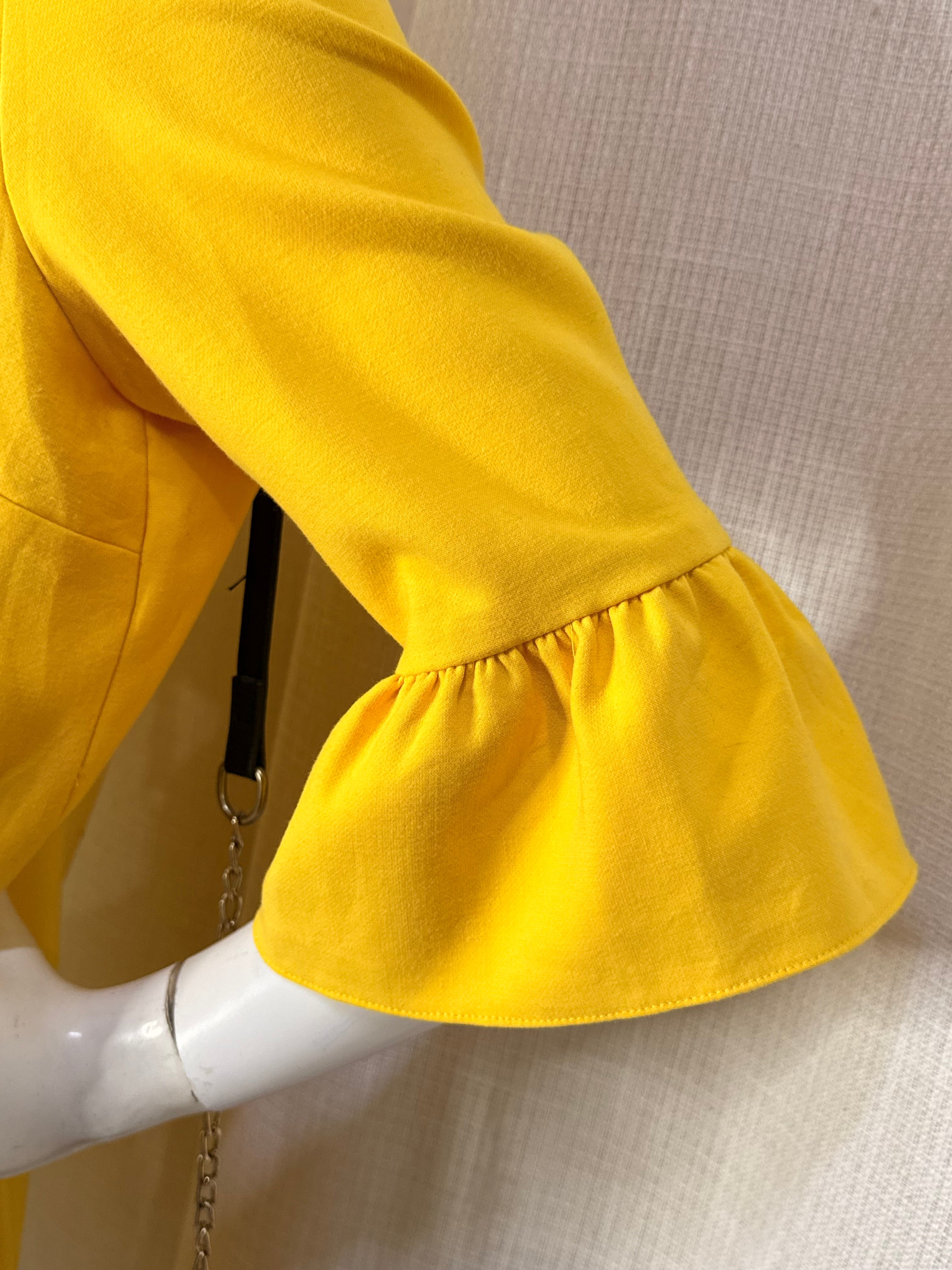 Zara Woman Yellow V-Neck Ruffle Sleeve Shift Mini Dress – Size M / UK 10