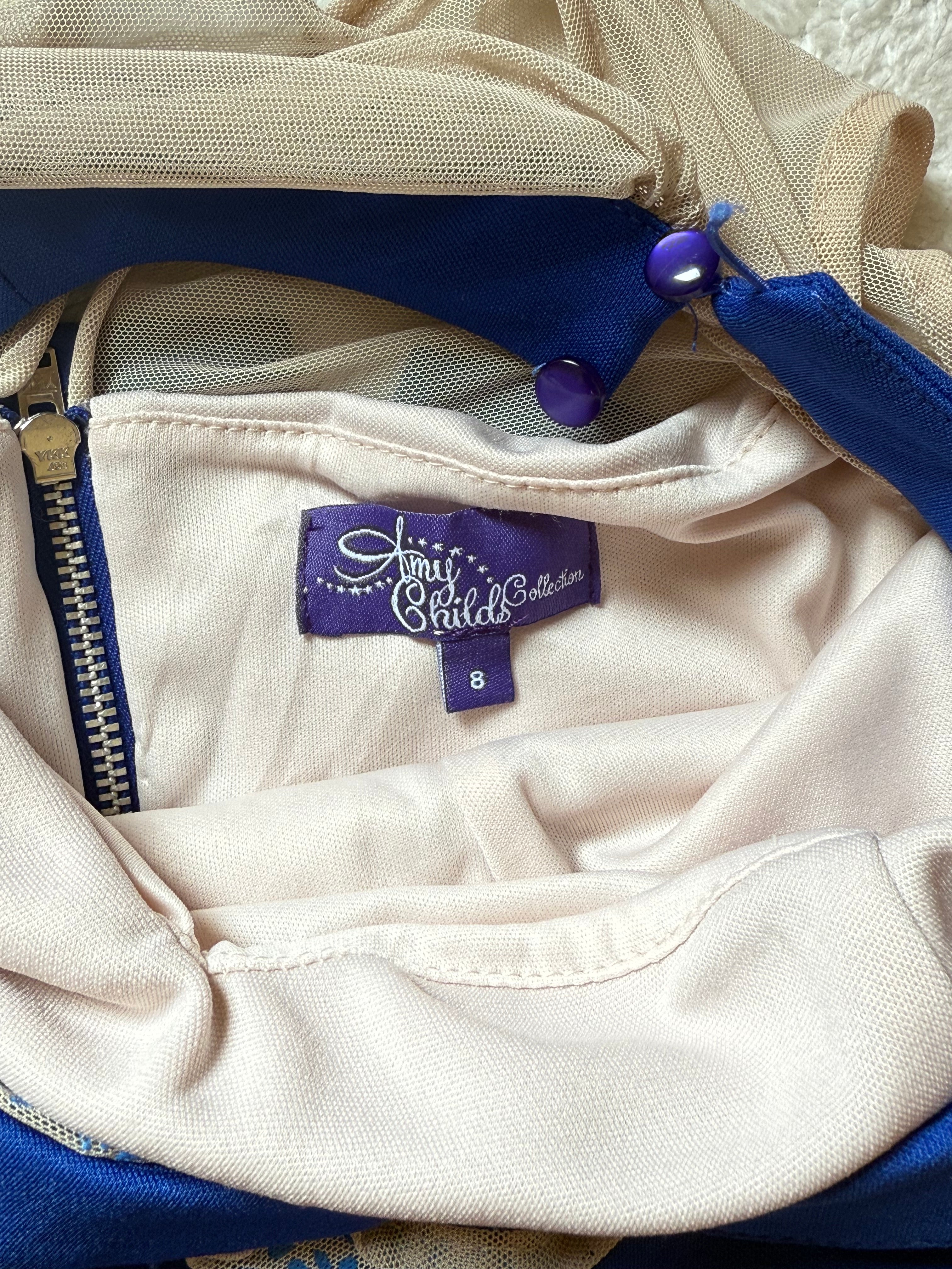 💙 Amy Child Royal Blue & Lace Halter Dress (UK 8)