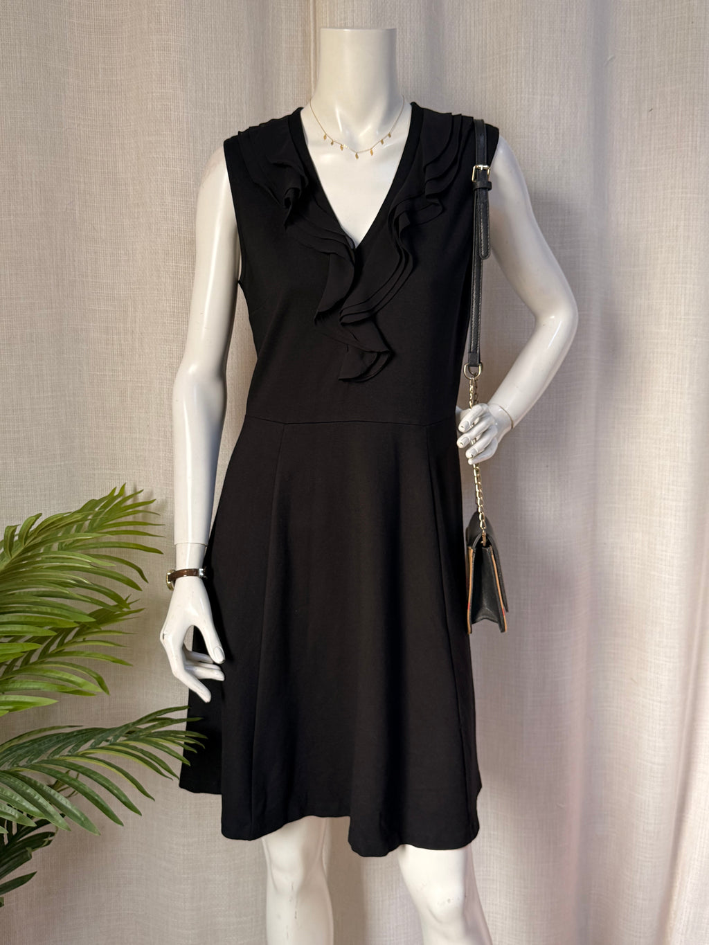 H&M Black Ruffle V-Neck Skater Dress | Size M