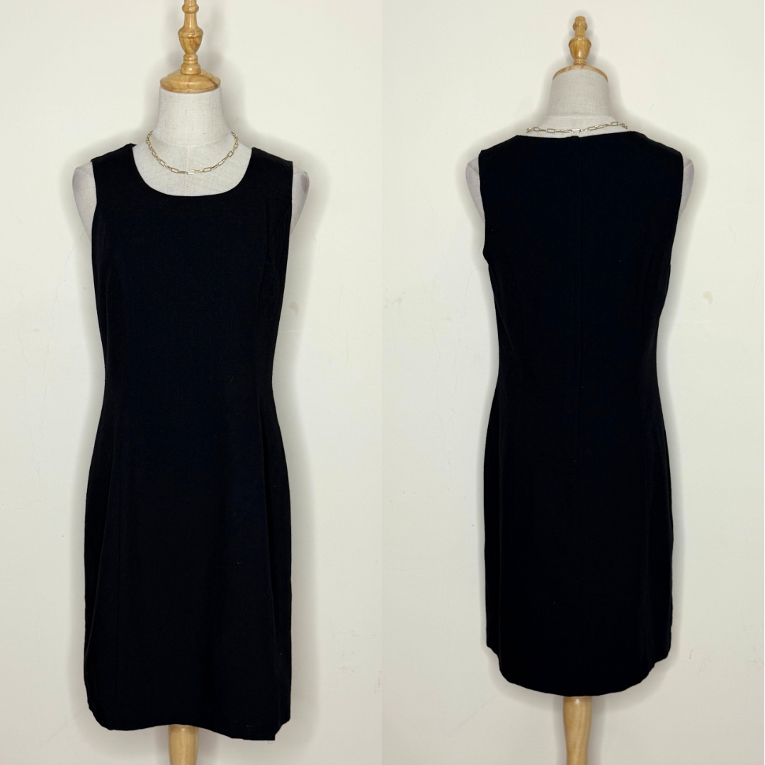 Sleeveless Black A-Line Dress (Medium)