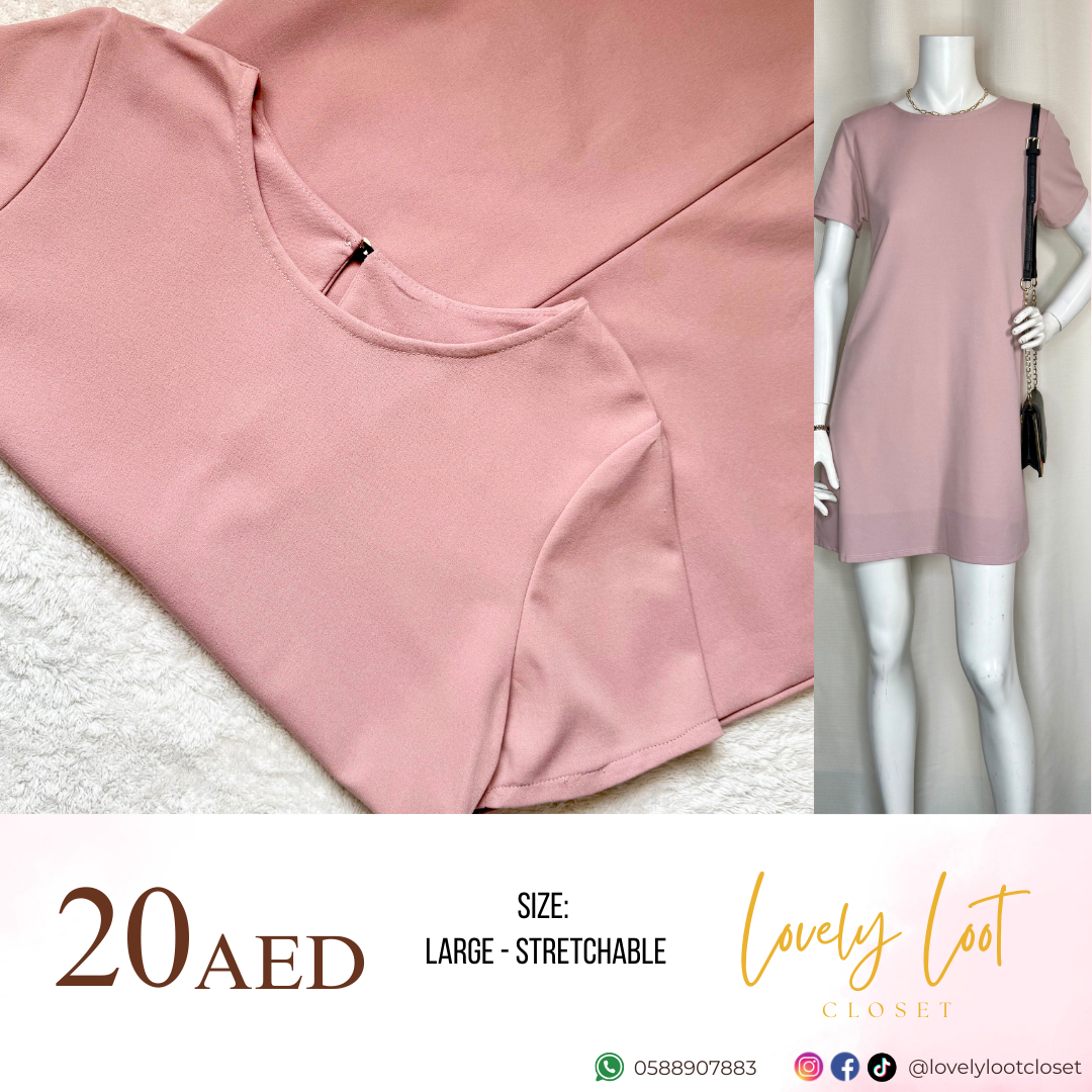 Blush Pink Short Sleeve Shift Dress (Large)