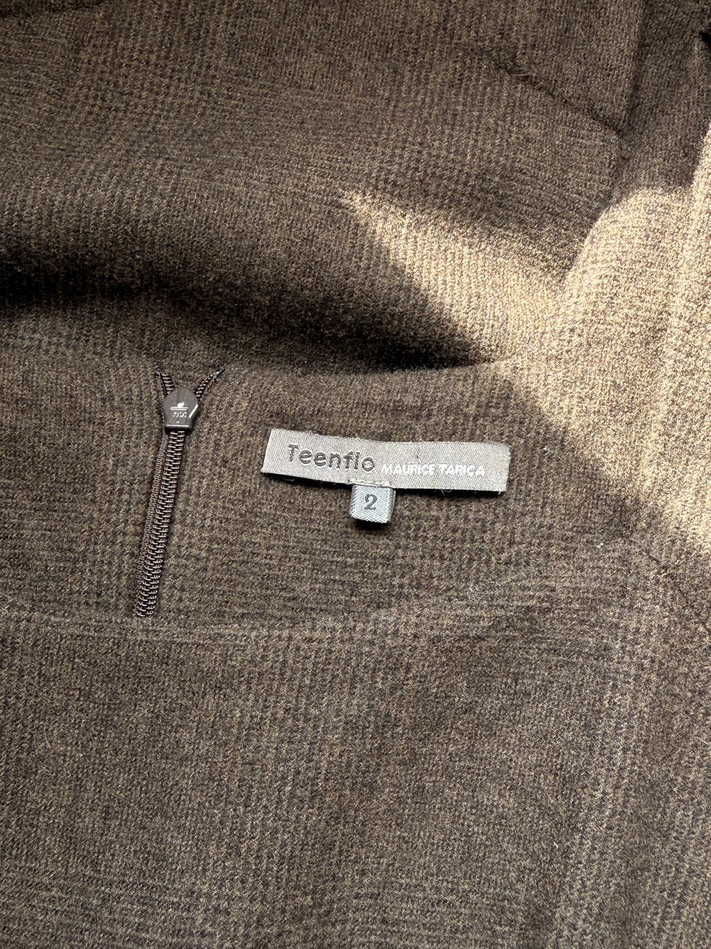 Teenflo Maurice Tarica Brown Textured Square-Neck Sheath Dress – Size 2 | Elegant Workwear & Office Dress
