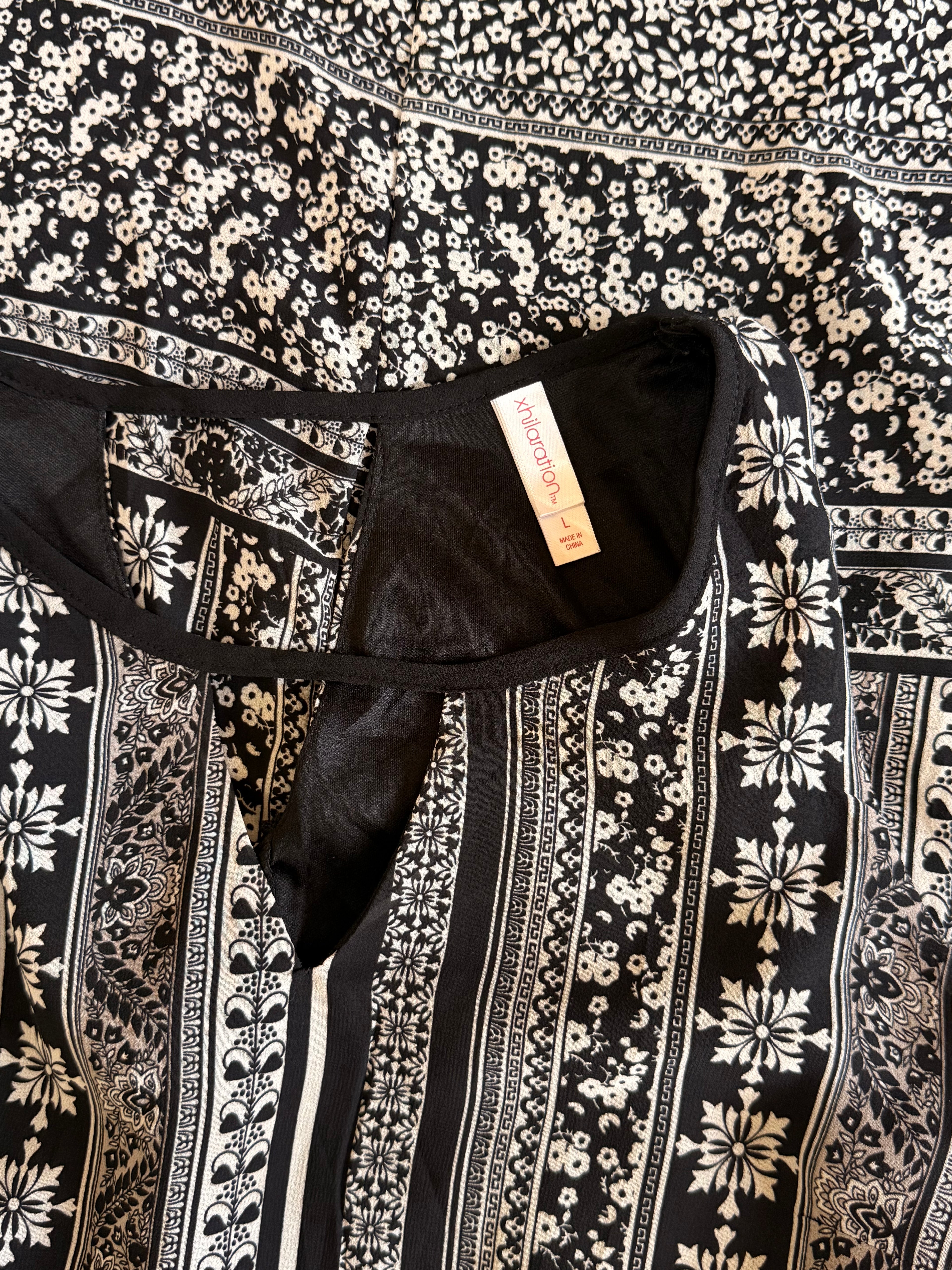 Xhilaration Black & White Boho Print Sleeveless Mini Dress