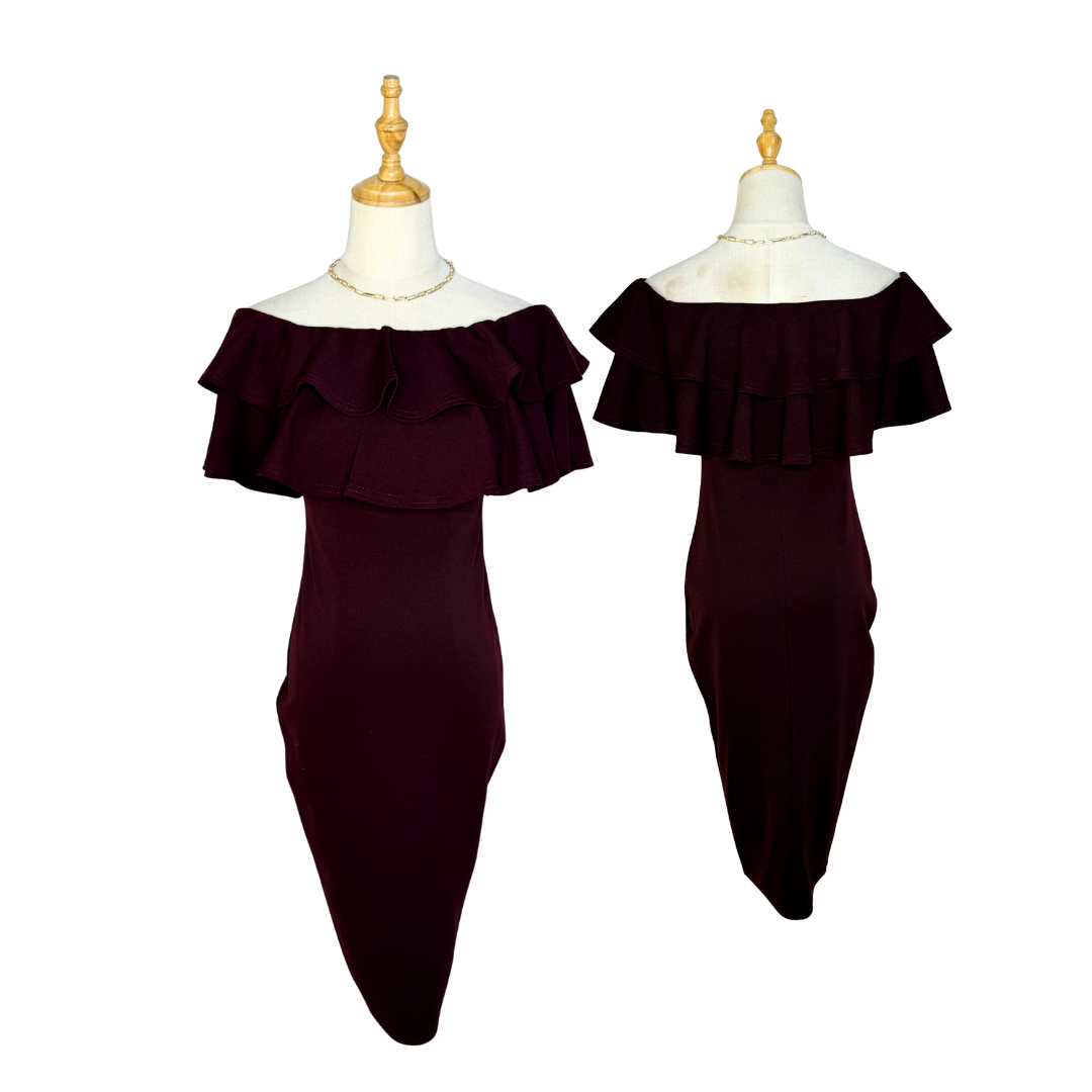 Elegant Boohoo Night Off-Shoulder Ruffle Midi Dress | UK 8