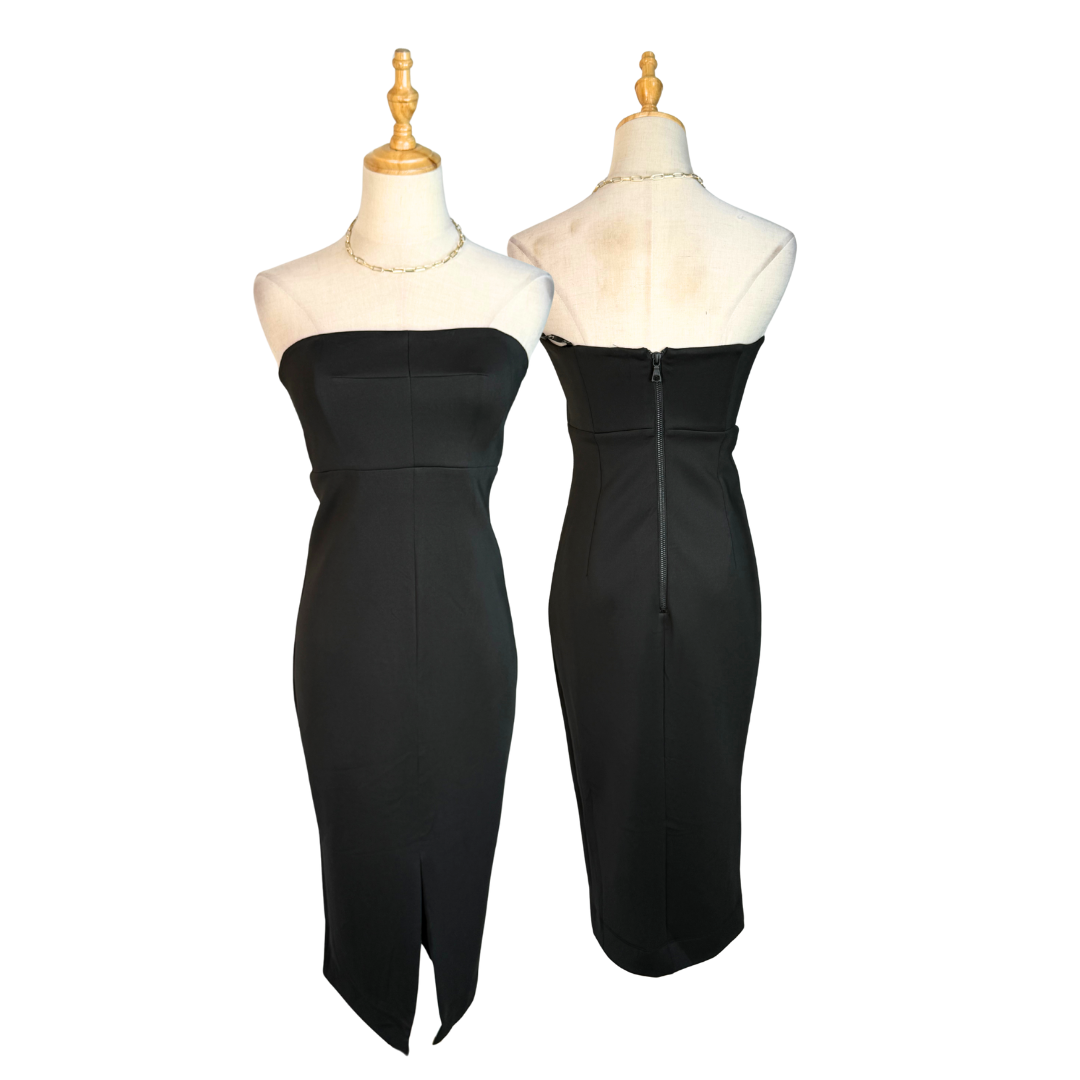 BARDOT Black Strapless Midi Dress | UK 8 (Preloved)