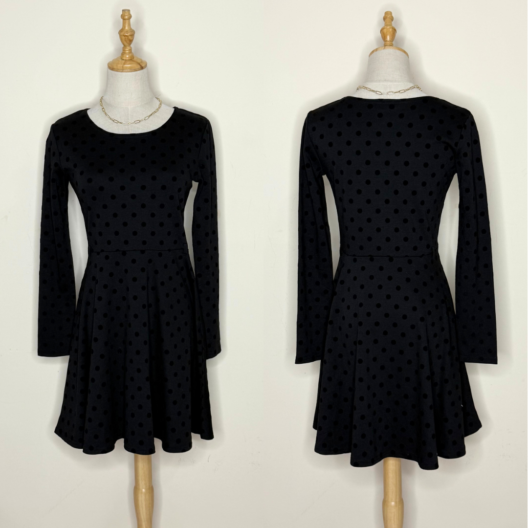 Polka Dot Long-Sleeve Mini Dress (16 / Medium)