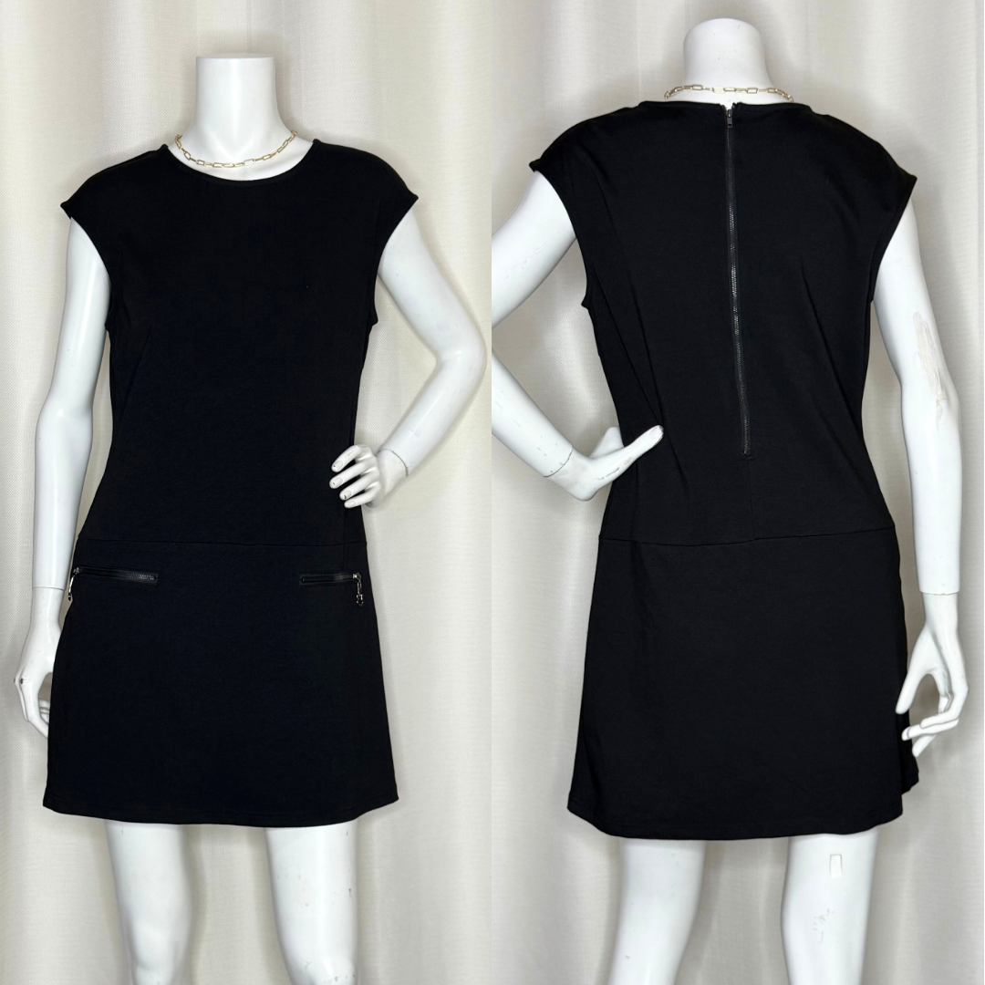 Stylish Black Dress with Zipper Pockets (12 / Large)
