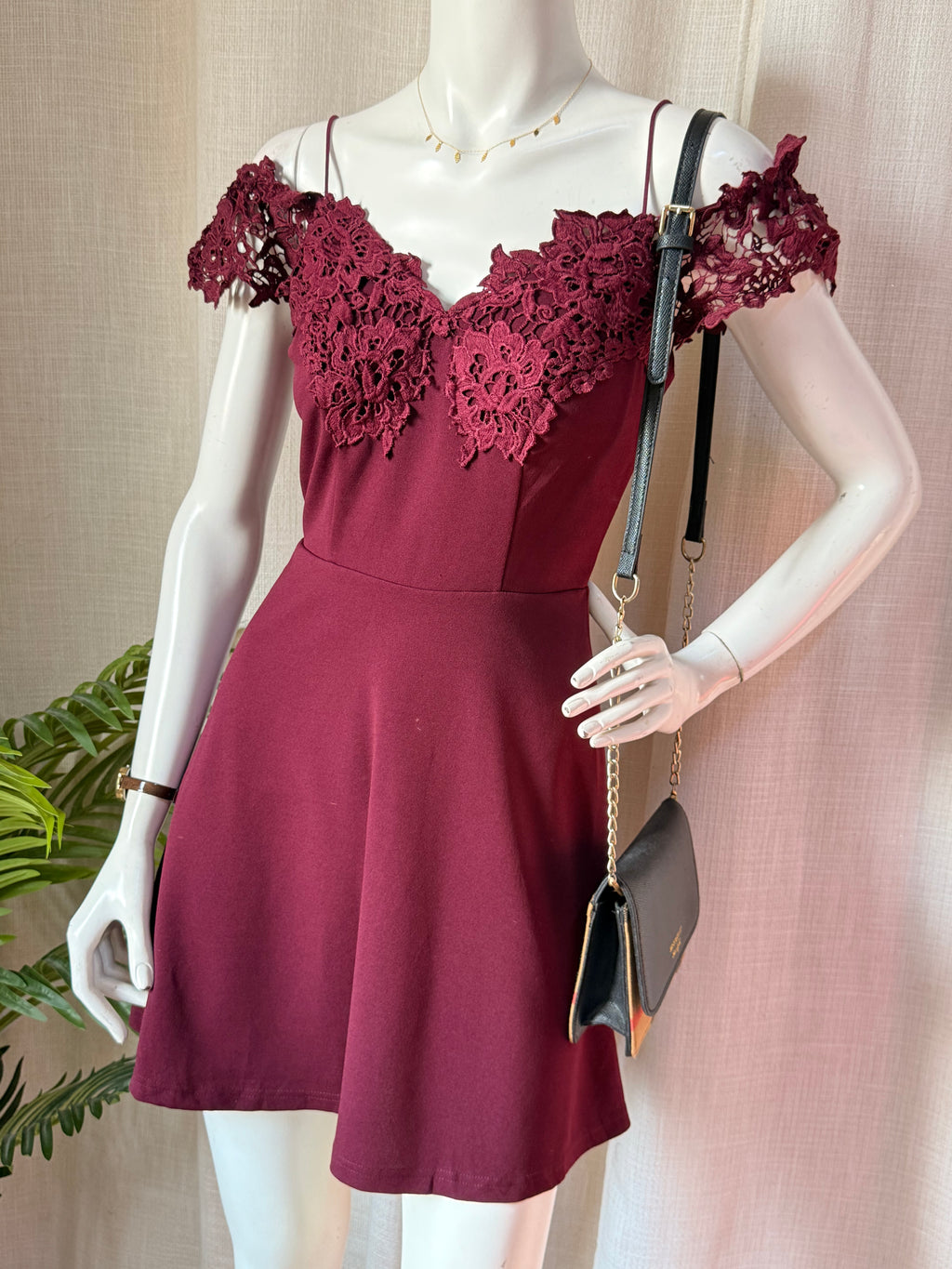 Charlotte Russe Burgundy Lace Off-Shoulder Skater Dress – Size XS | Cocktail & Party Dress