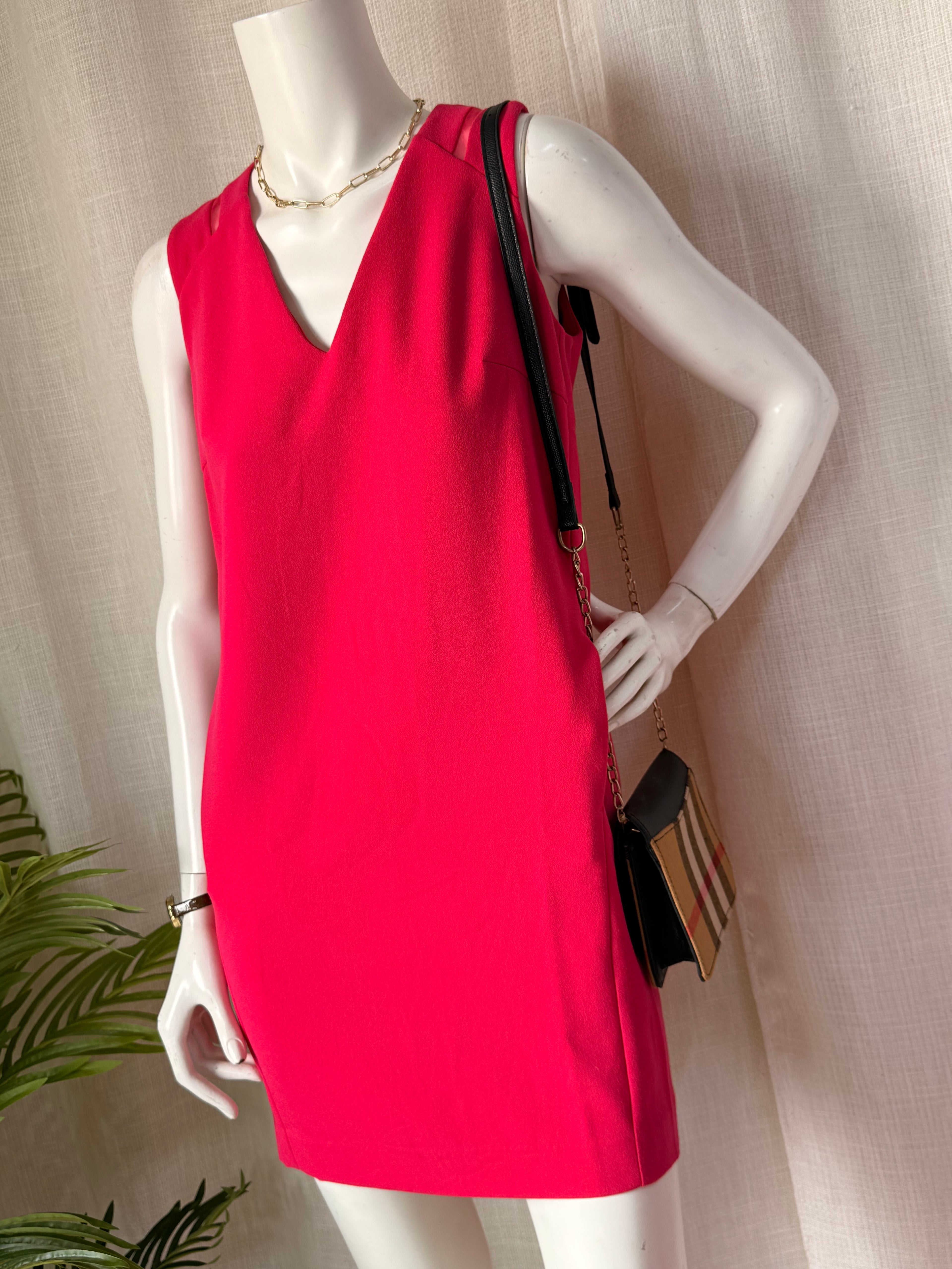 Next Bold Pink V-Neck Sleeveless Midi Dress (UK 6 / XS)
