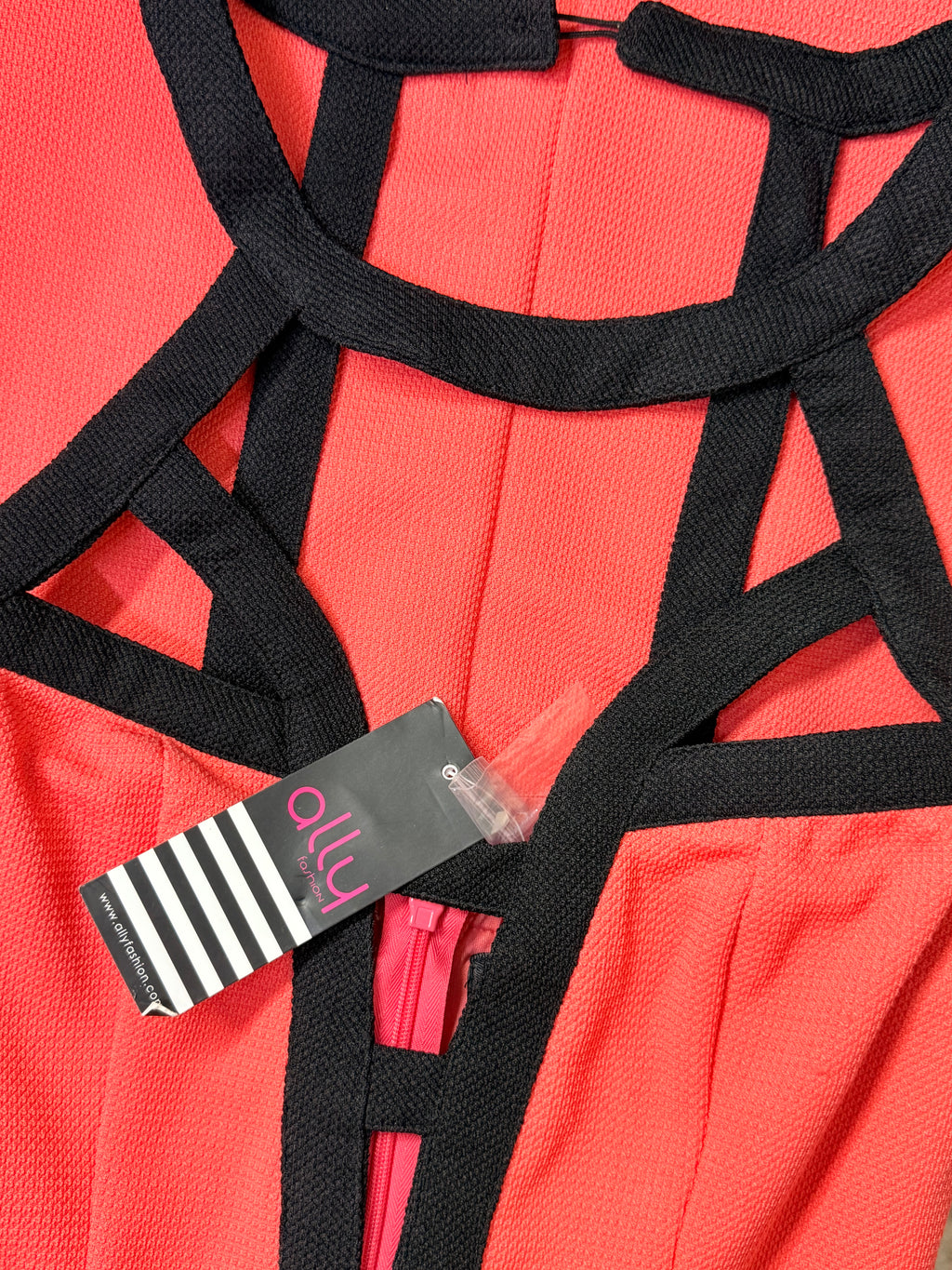 Ally Fashion Coral & Black Contrast Paneling Cutout Bodycon Dress – Size XS / UK 6 | NWT
