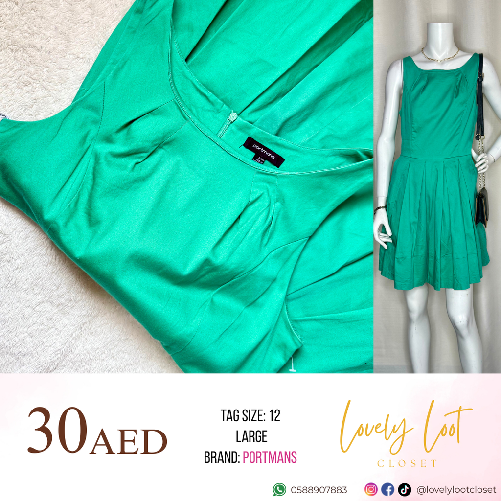 Portmans Green Pleated Dress (Large)