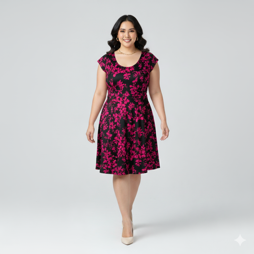 City Chic Plus Size Black & Pink Skater Dress | 2XL