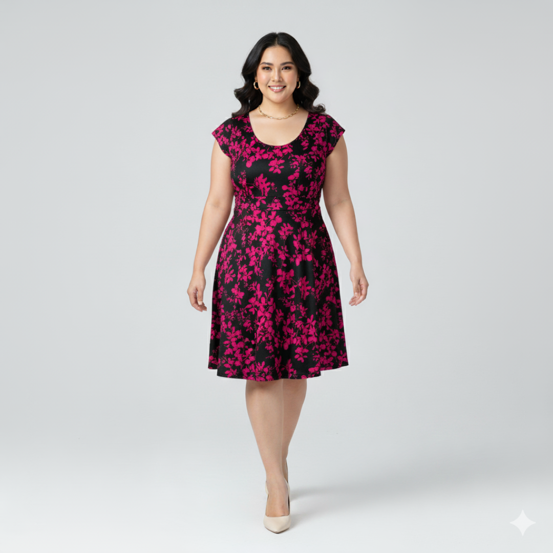 City Chic Plus Size Black & Pink Skater Dress | 2XL
