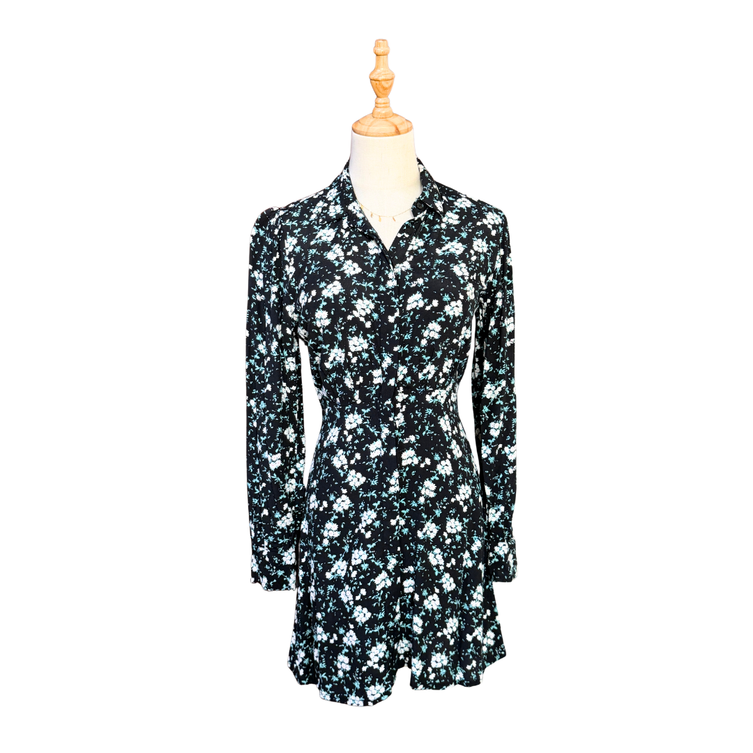 Black Floral Shirt Dress