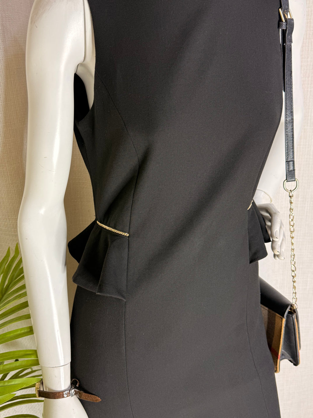 ZARA Trafaluc Peplum Accent Black Bodycon Dress - Gold Chain Detail (Size L / Fits Medium)