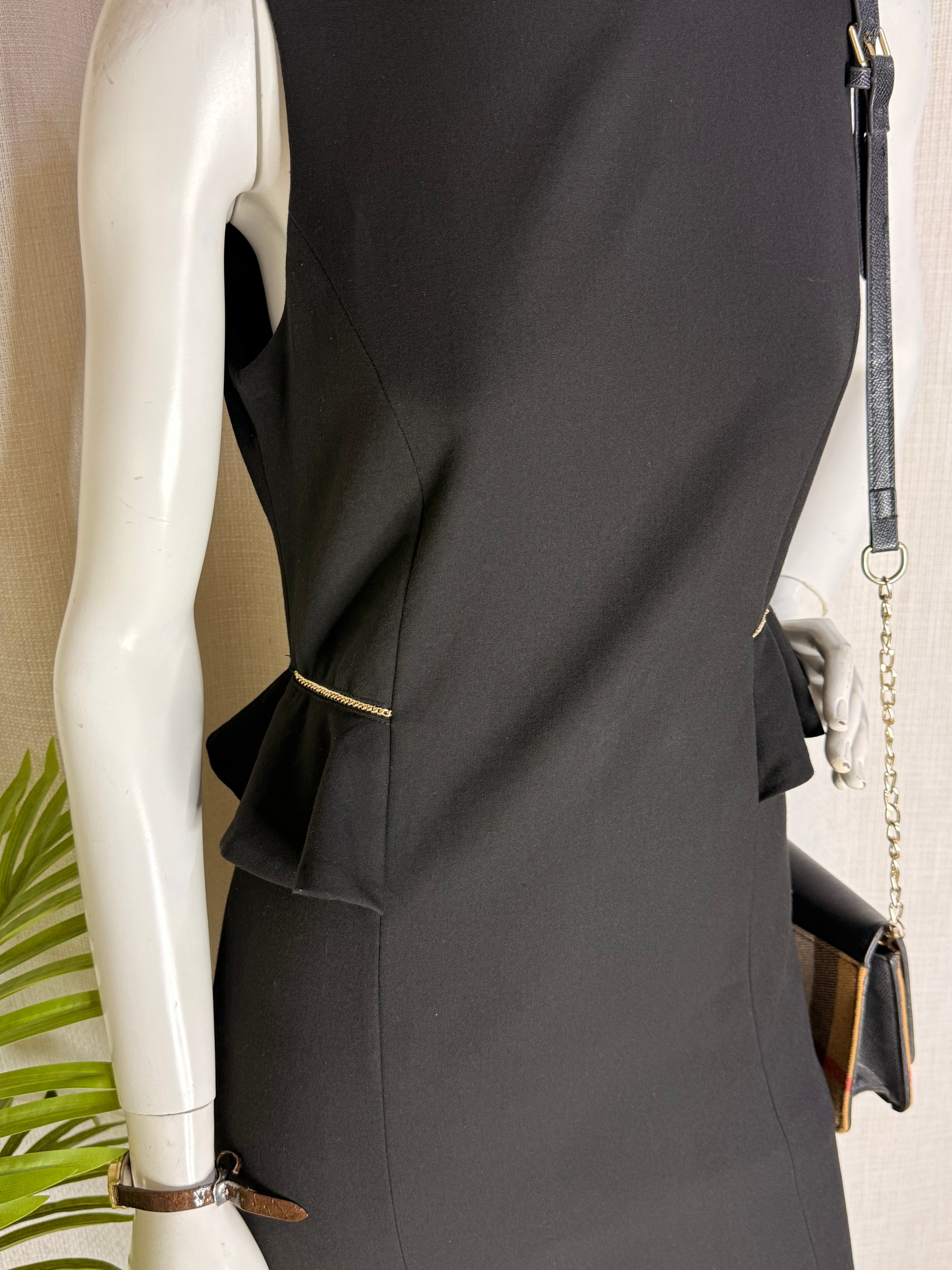 ZARA Trafaluc Peplum Accent Black Bodycon Dress - Gold Chain Detail (Size L / Fits Medium)