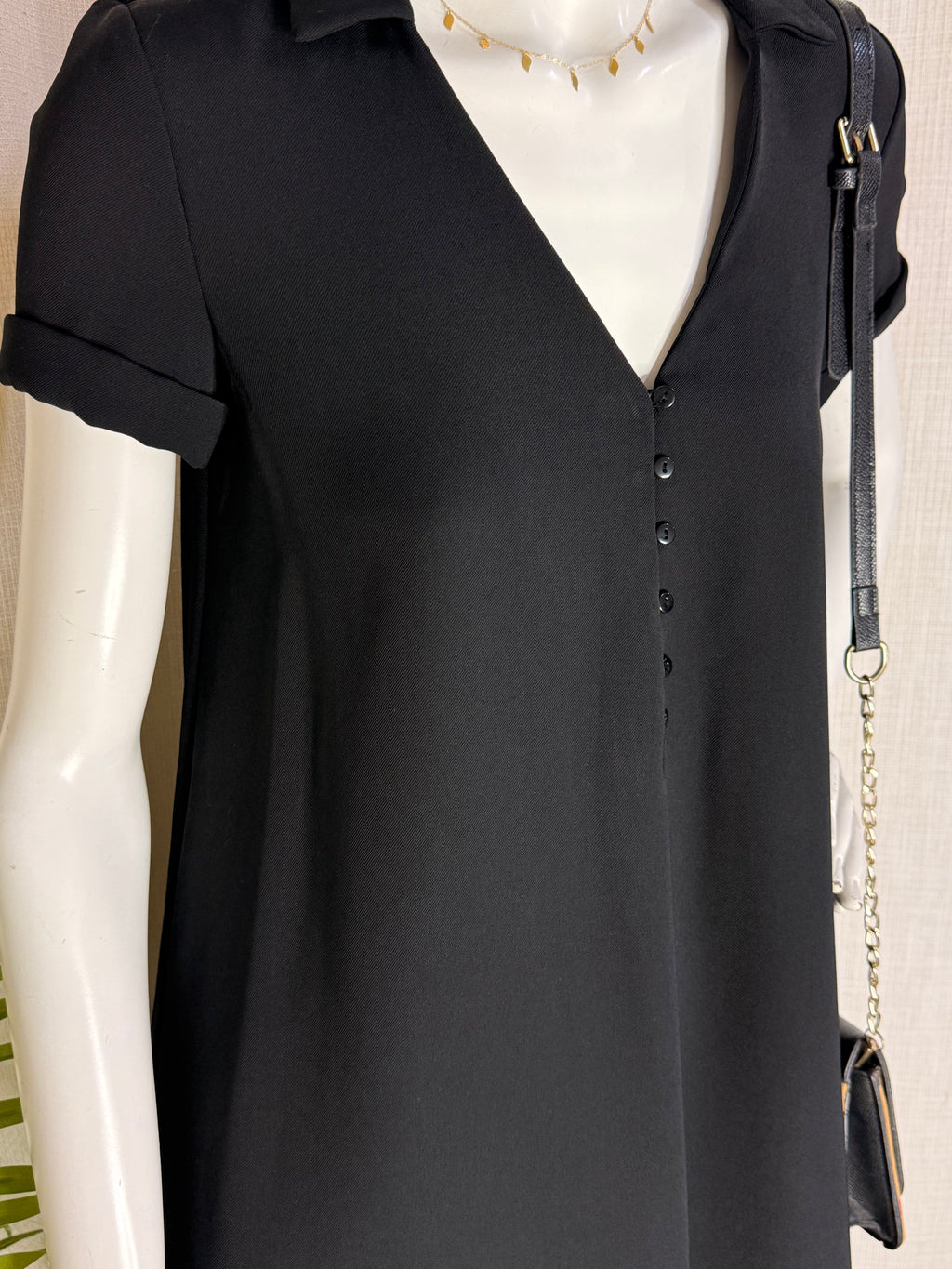 ZARA Smart Collared V-Neck Shift Dress - Classic Black (Size XS / Oversized Fit)