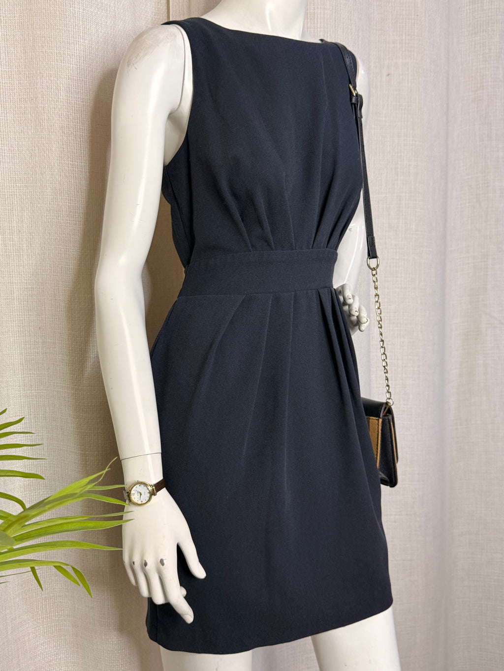 Almari London Classic Black Pleated Tulip Mini Dress - Size UK 8 / US 4 - Small