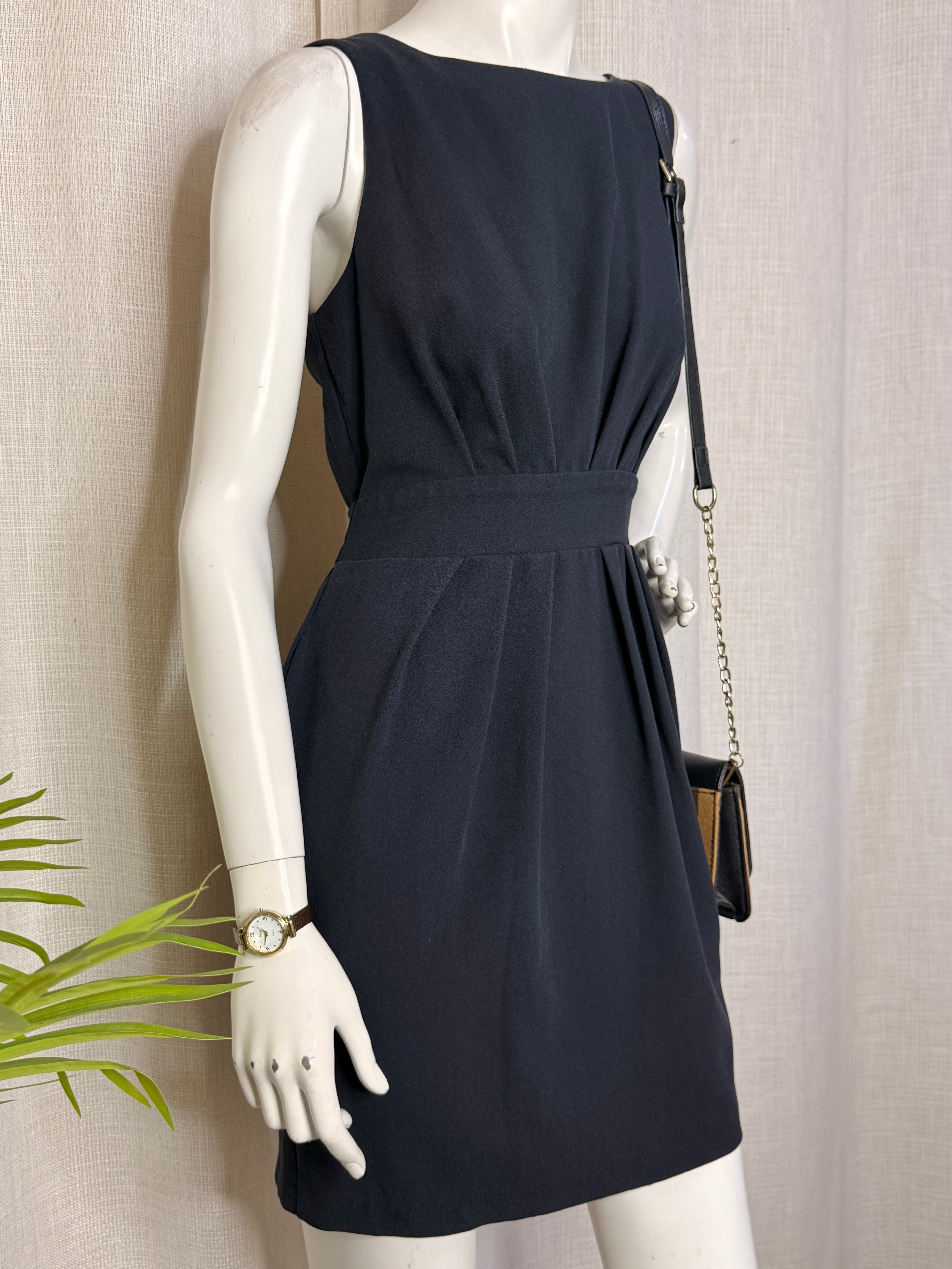 Almari London Classic Black Pleated Tulip Mini Dress - Size UK 8 / US 4 - Small