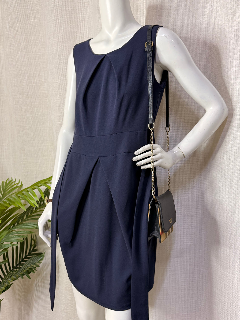 Mela London Navy Blue Pleated Tulip Mini Dress - Size UK 12 / US 8 - Medium