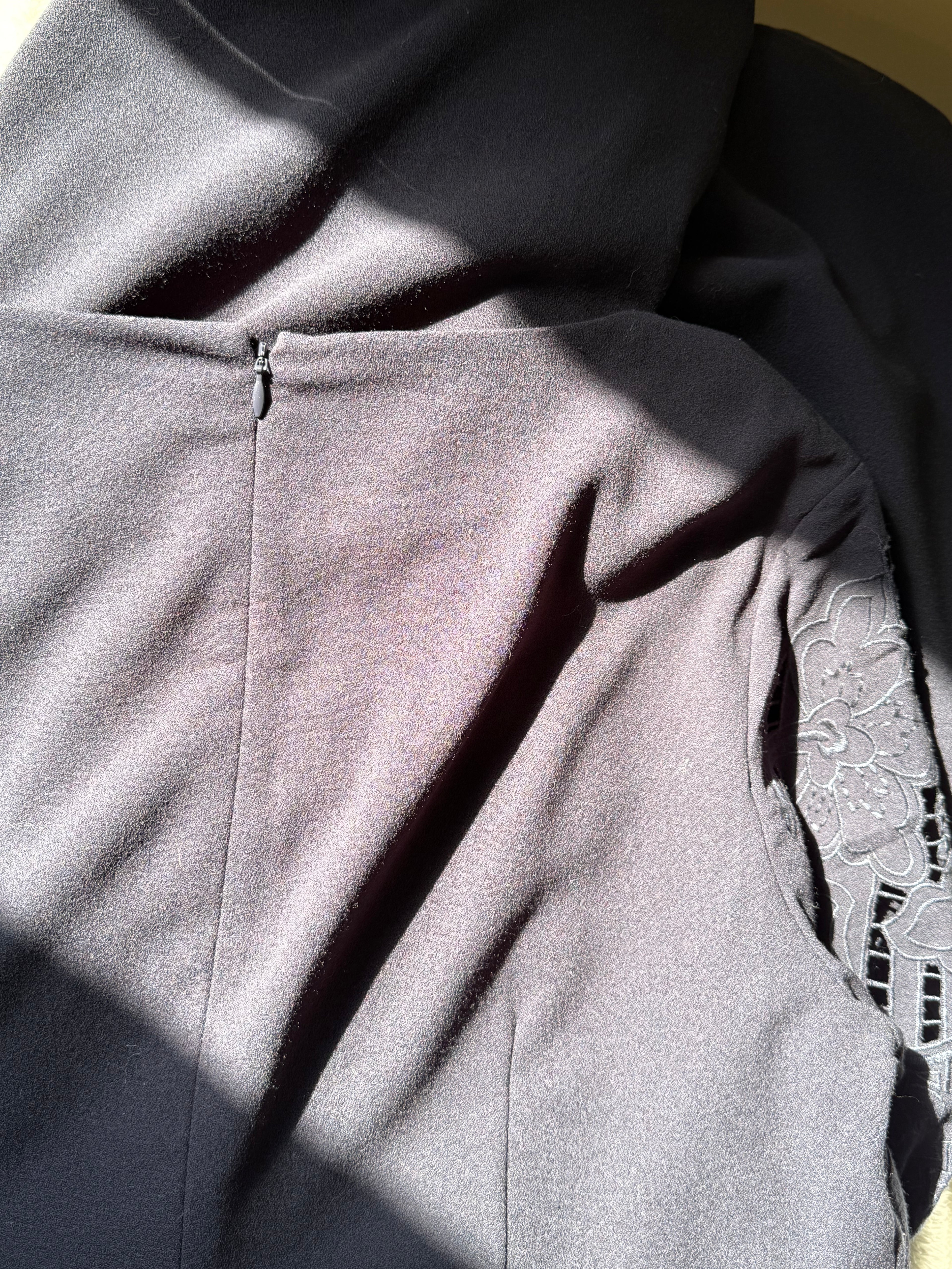 COUNTRY CASUALS Navy Dress with Cutwork Sleeves | (Preloved)