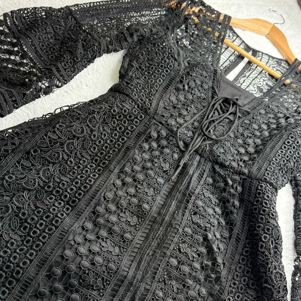 Forever New Black Lace Dress with Bell Sleeves