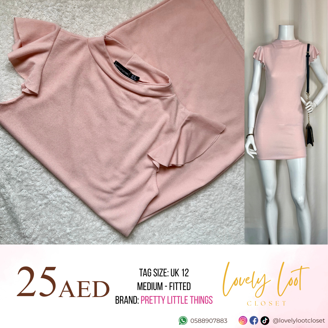 Pretty Little Things Pink Ruffle Sleeve Dress (UK 12 / Medium)