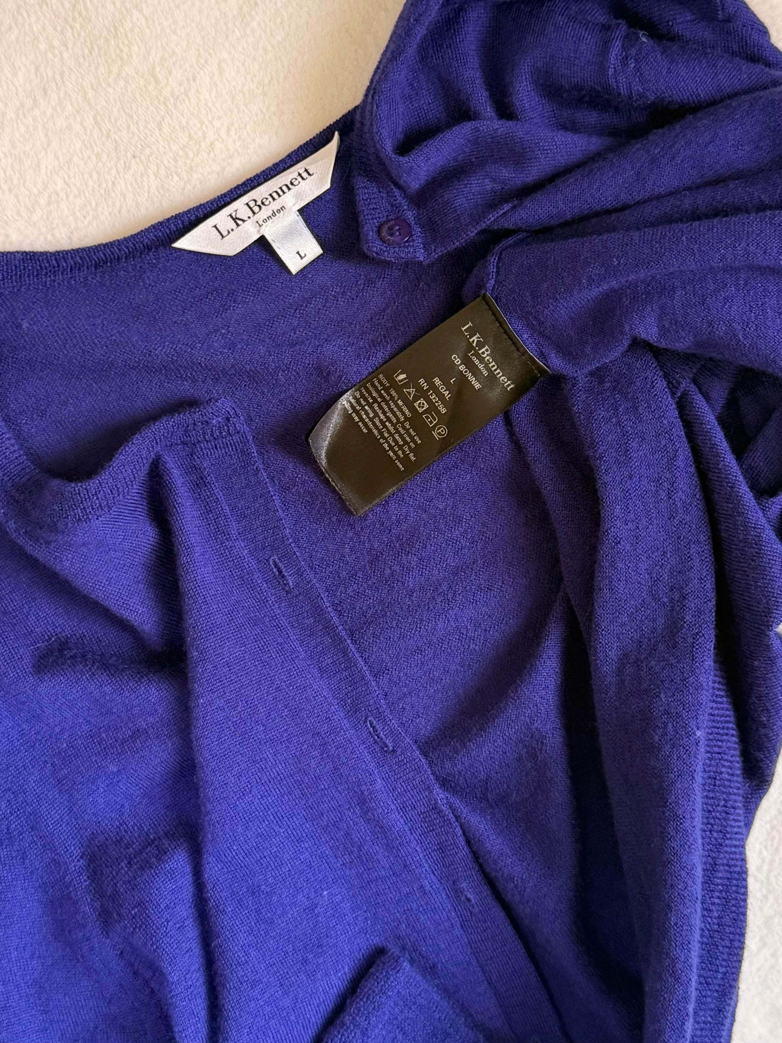 L.K. Bennett Purple Button-Down Cardigan | Large
