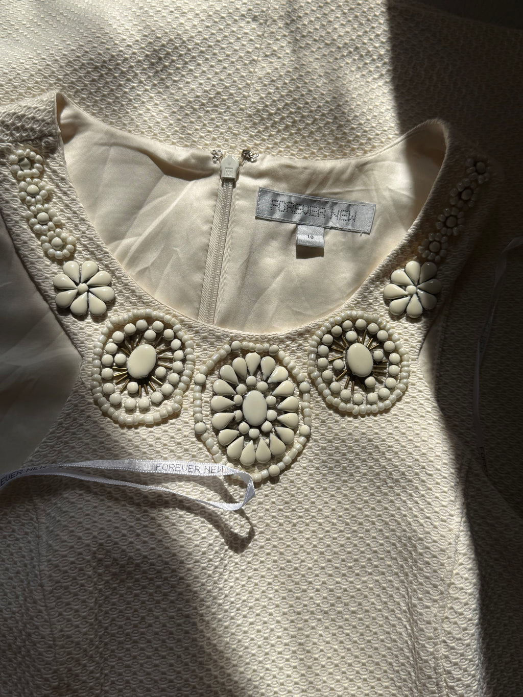 Forever New Embellished White Mini Dress - UK 10