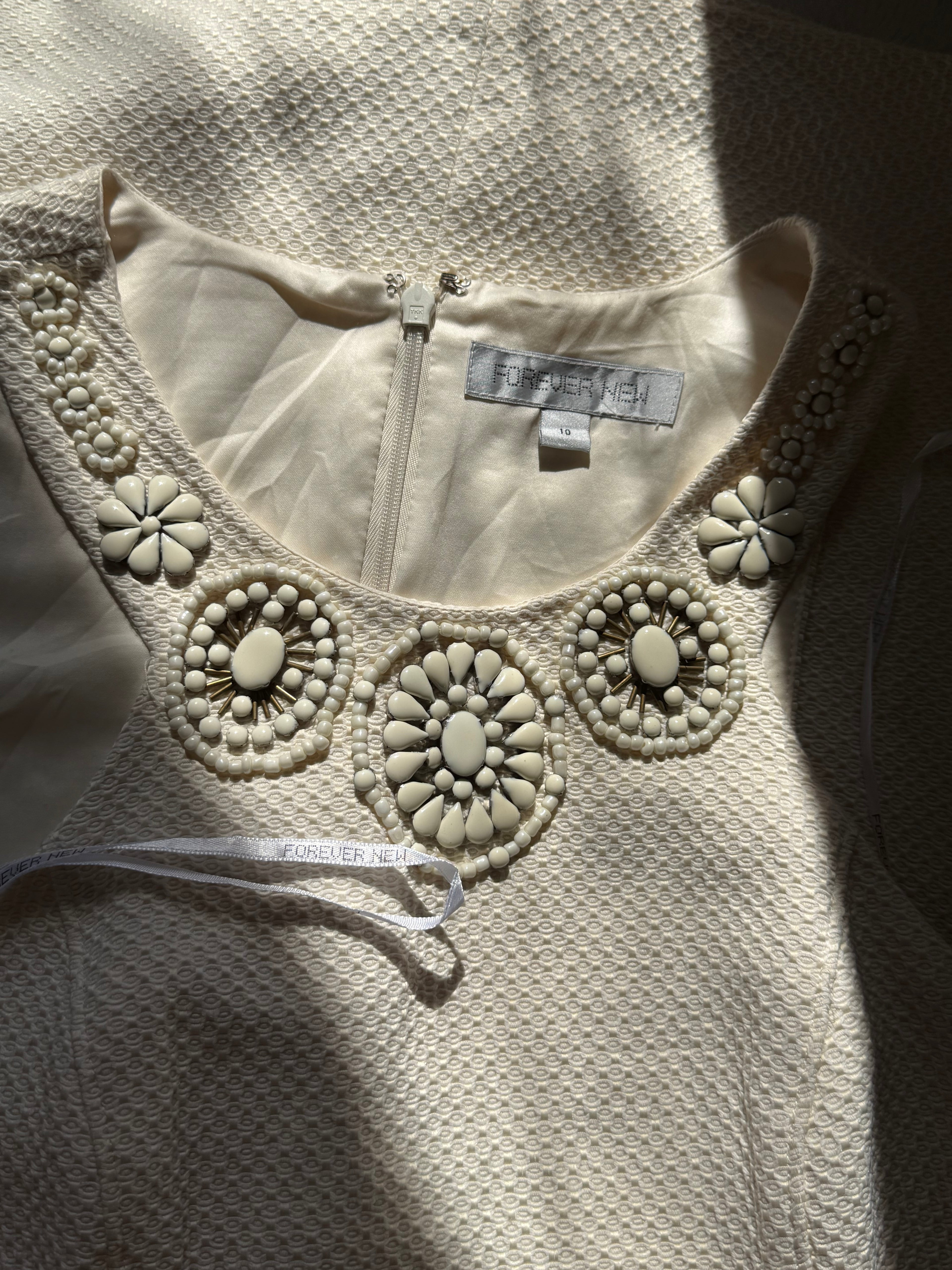Forever New Embellished White Mini Dress - UK 10