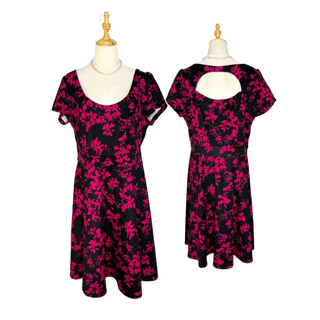 City Chic Plus Size Black & Pink Skater Dress | 2XL