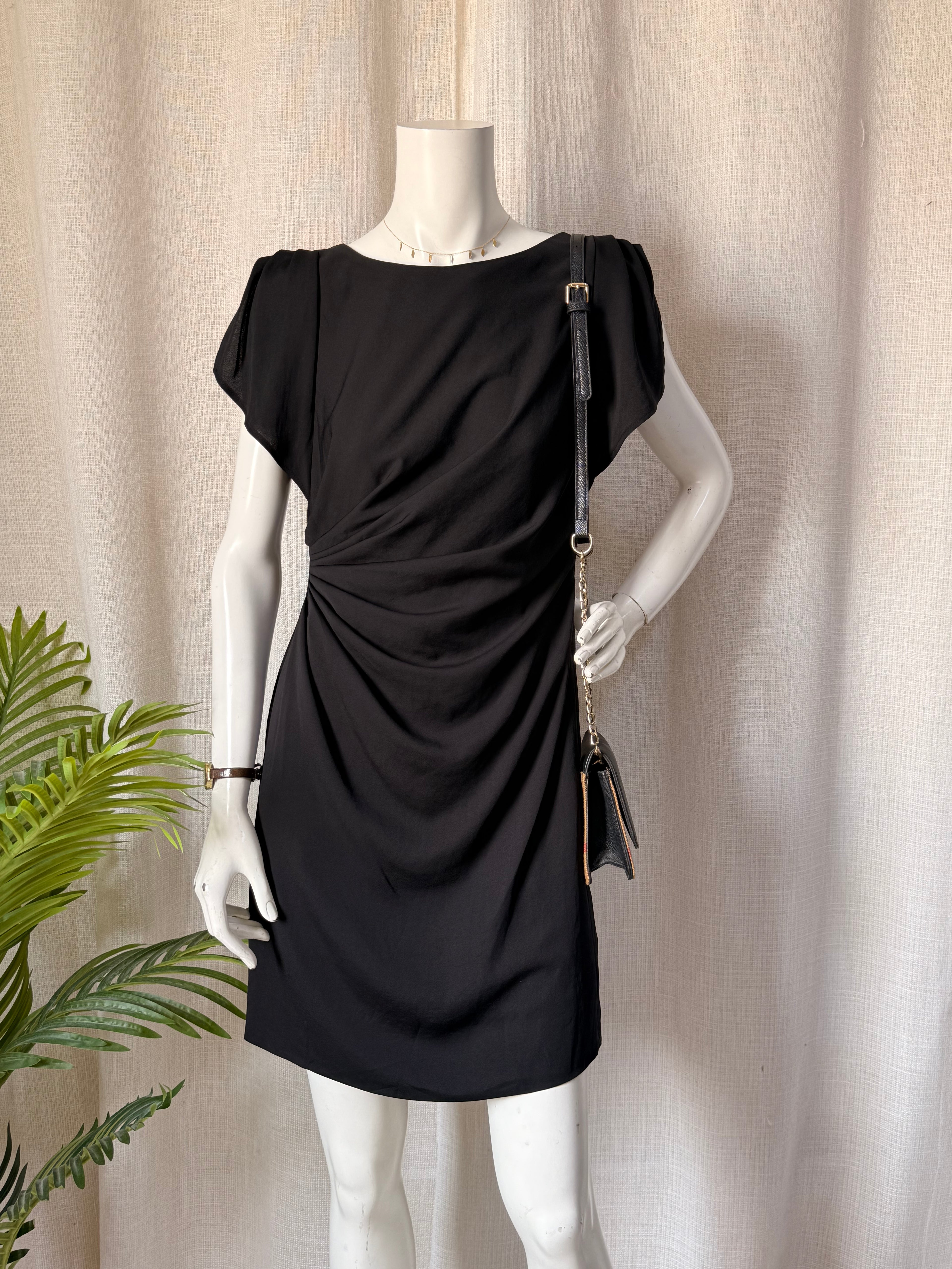 Zendra Black Ruched Cocktail Mini Dress – Size 42 | Elegant Evening & Party Dress