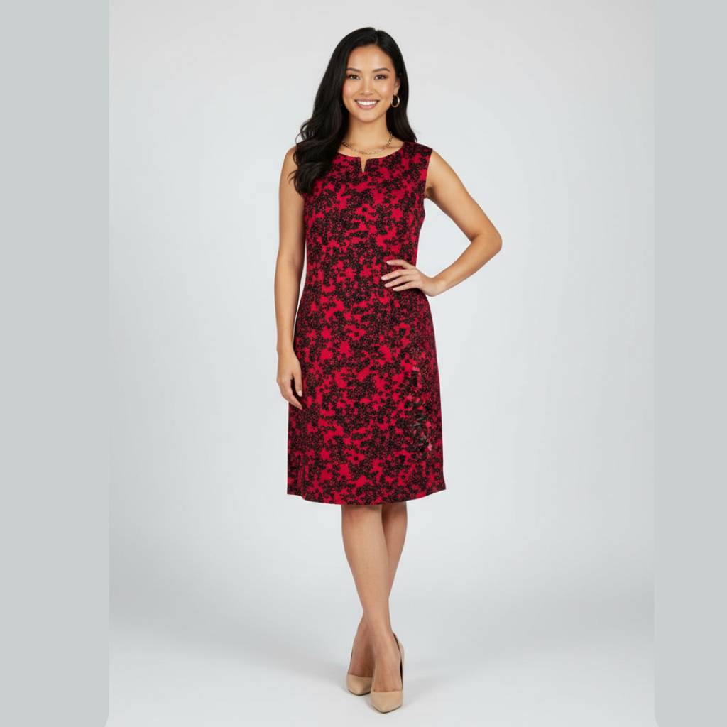 Adini Red & Black Print Sleeveless Dress | MEDIUM