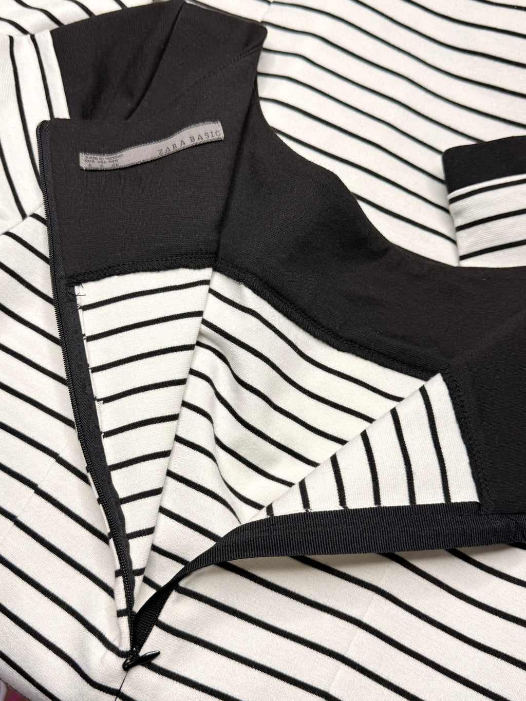 Zara Basic Striped Boat Neck Bodycon Dress with 3/4 Sleeves (Size S)