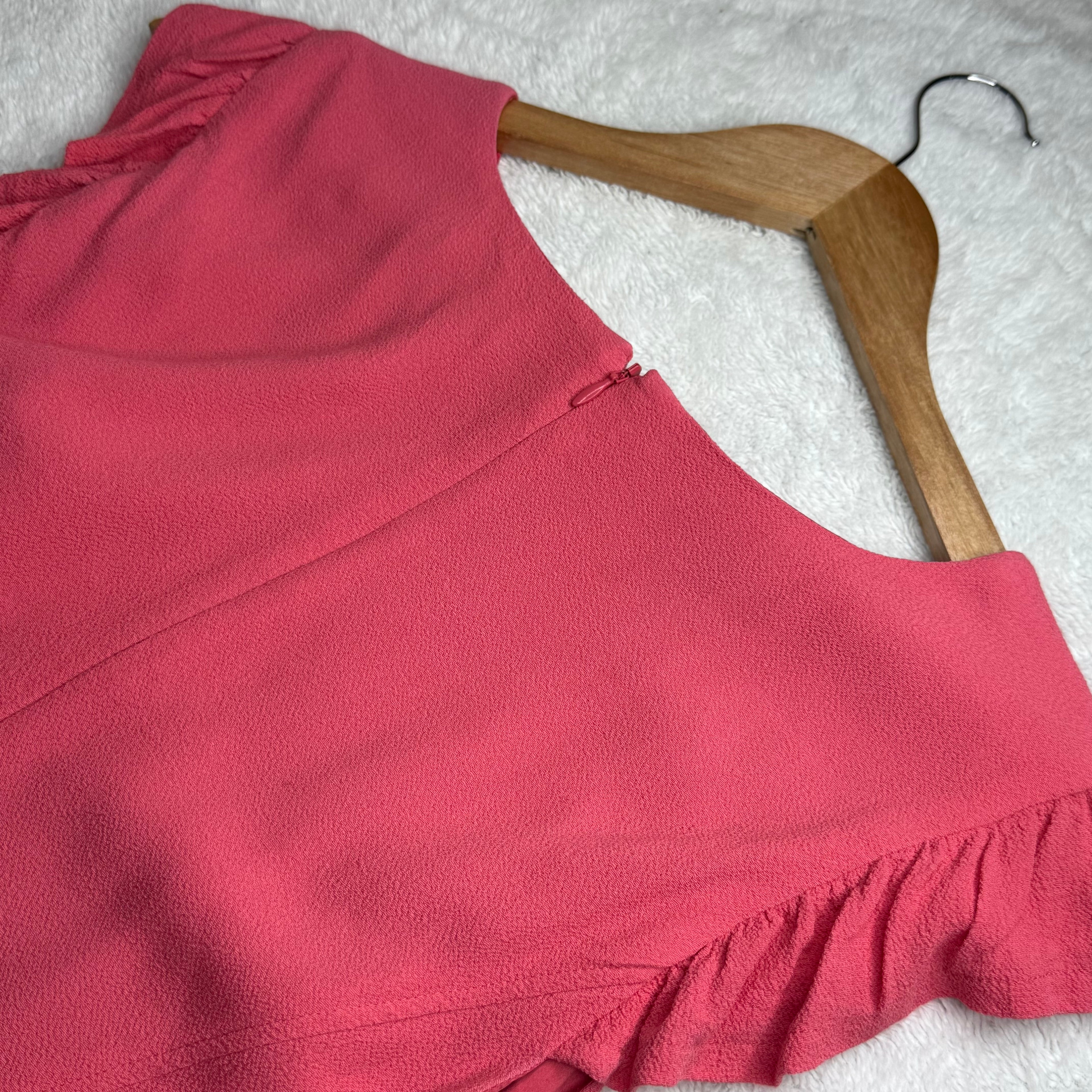 Portmans Pink Peplum Dress with Ruffle Sleeves
