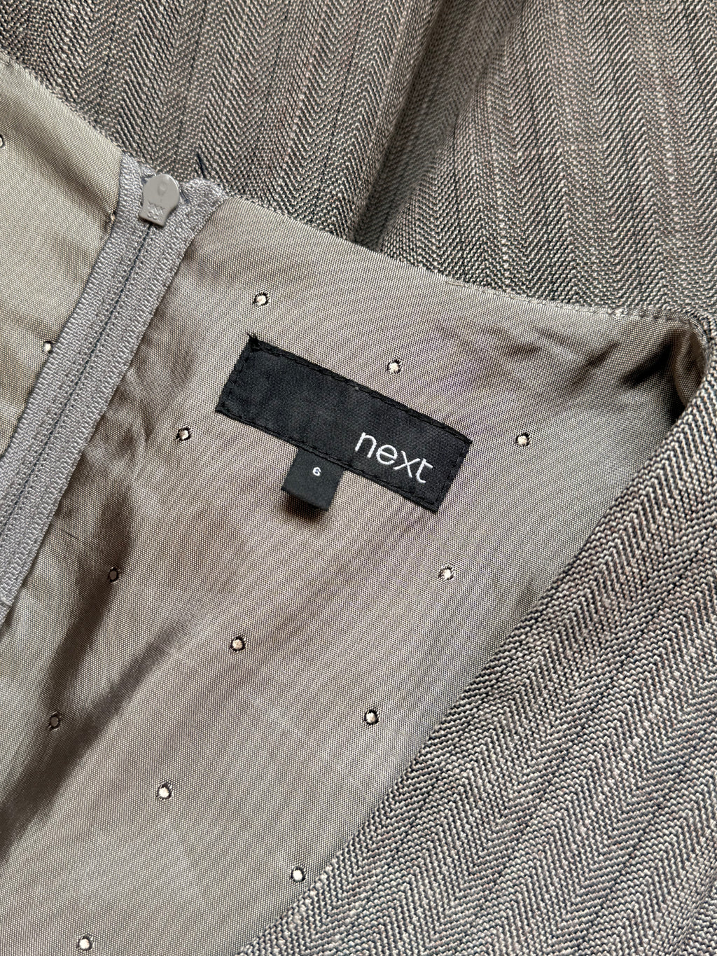 Next Grey Fit & Flare Midi Dress – UK 6 | Petite | Elegant Office & Occasion Wear