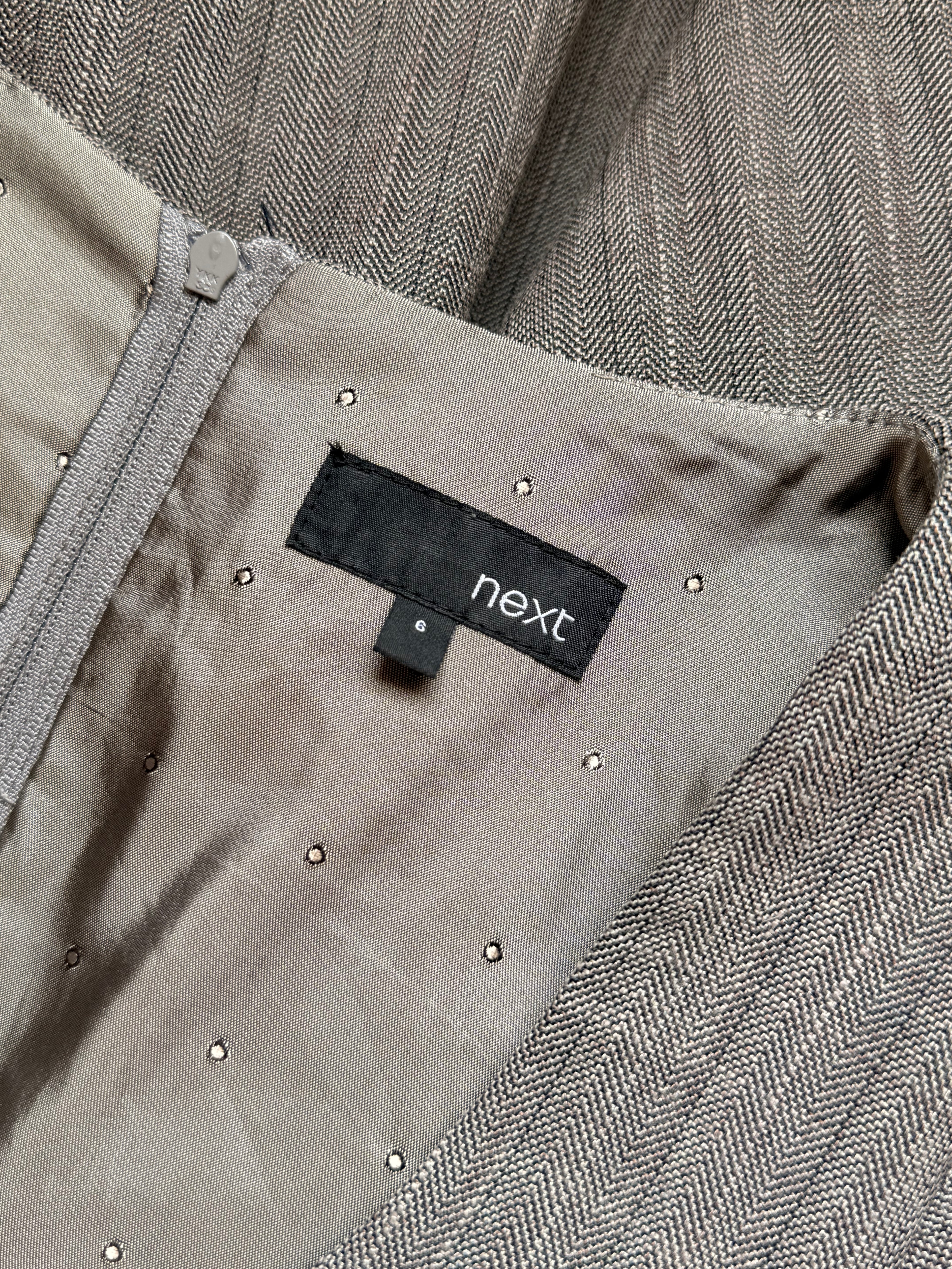 Next Grey Fit & Flare Midi Dress – UK 6 | Petite | Elegant Office & Occasion Wear