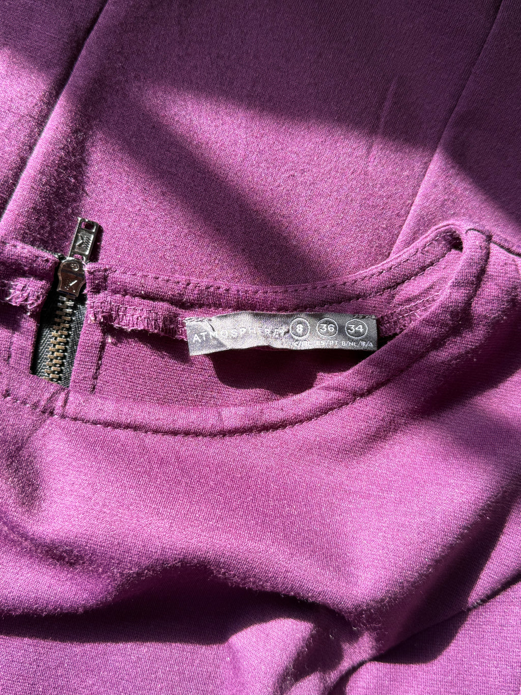 ATMOSPHERE Purple Bodycon Dress with Exposed Zip | UK 8