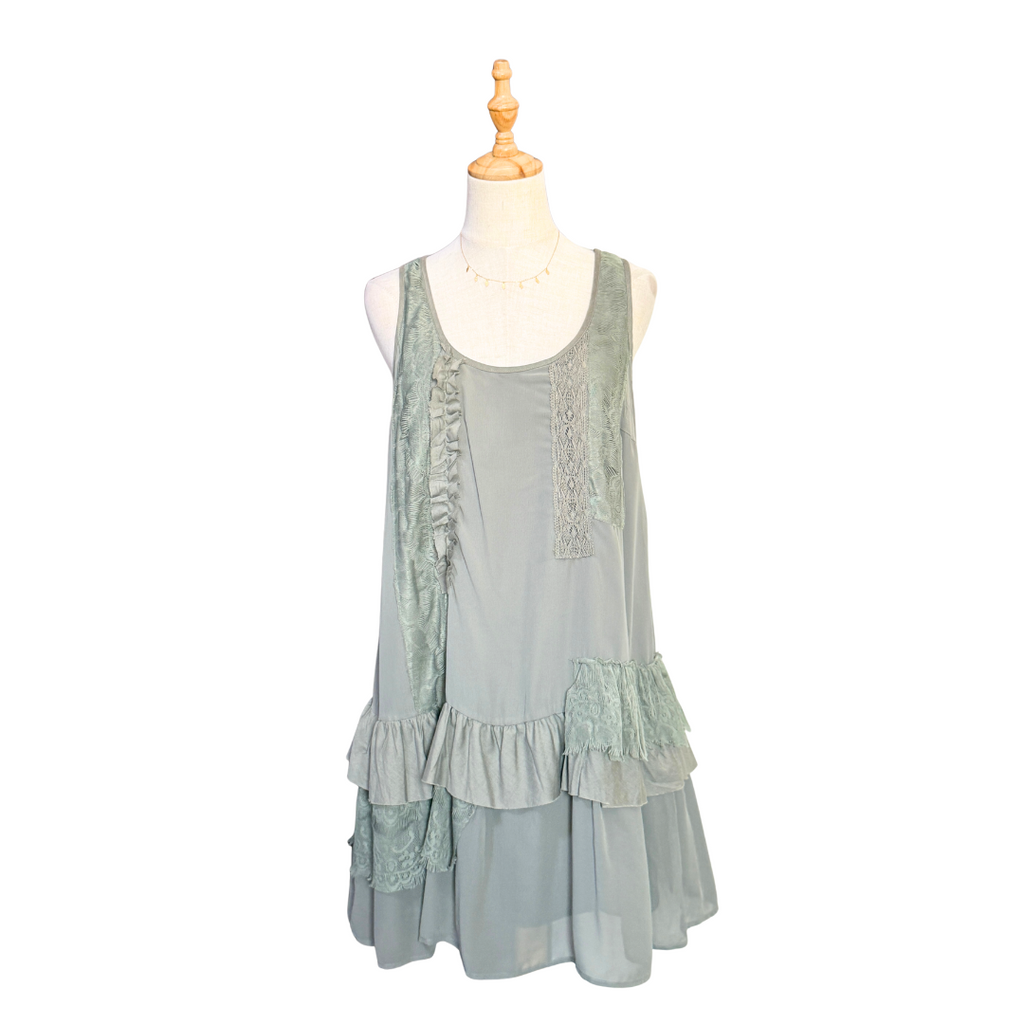 Gray Lace and Ruffle Mini Dress