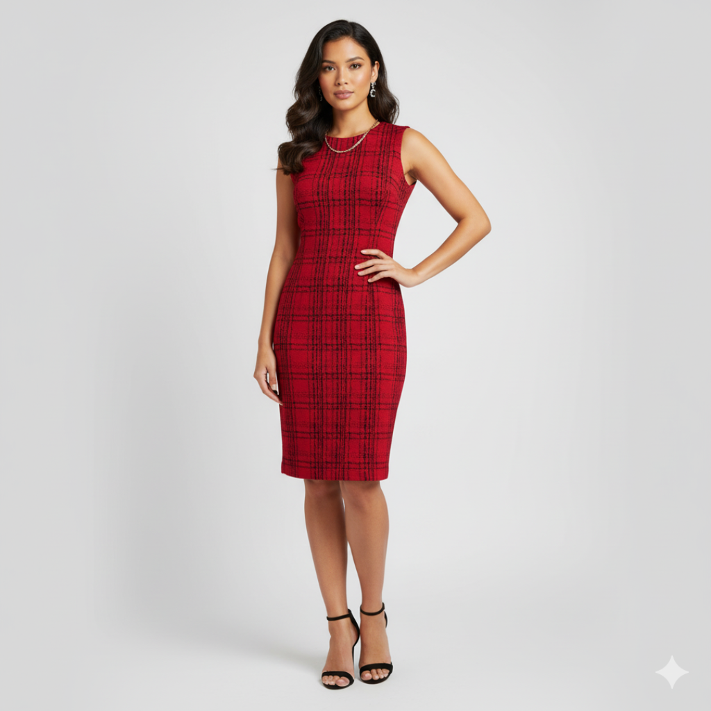Calvin Klein Red Plaid Sheath Dress | XS Petite