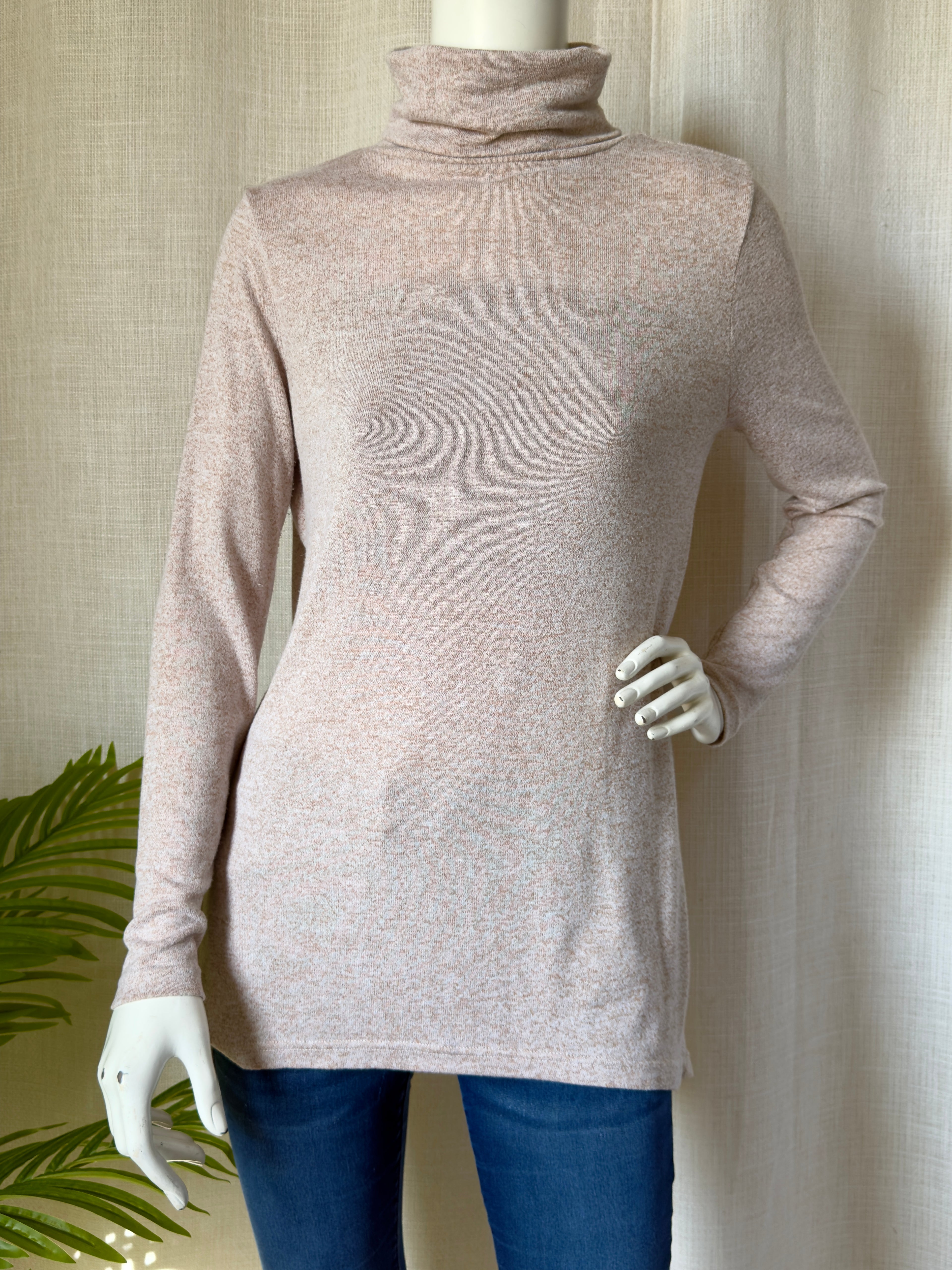 ATMOSPHERE Beige Marl Open-Back Turtleneck | UK 10