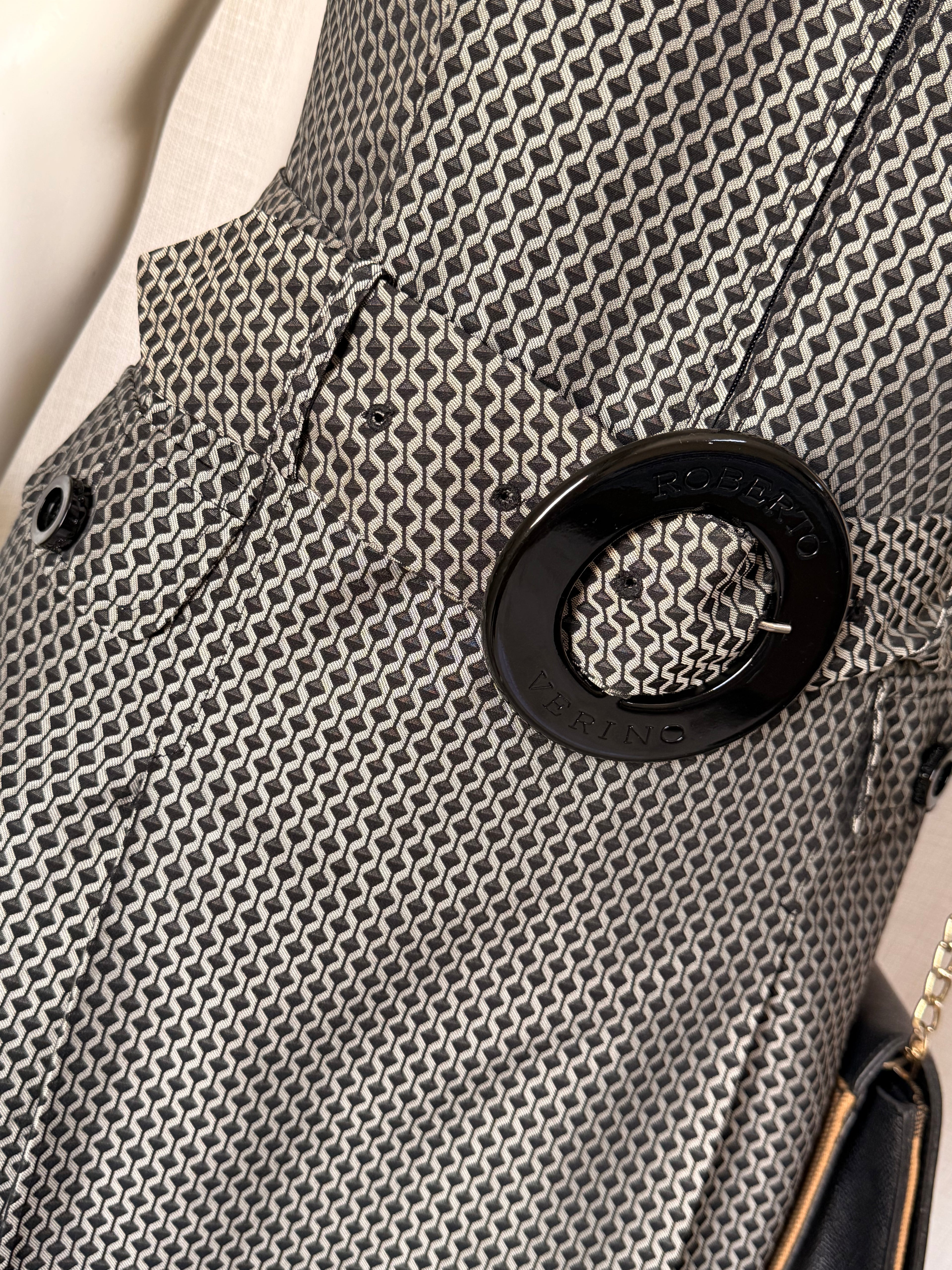 Authentic Roberto Verino Geometric Belted Dress – Size M (Bust 34”) | Luxury Designer Dress UAE