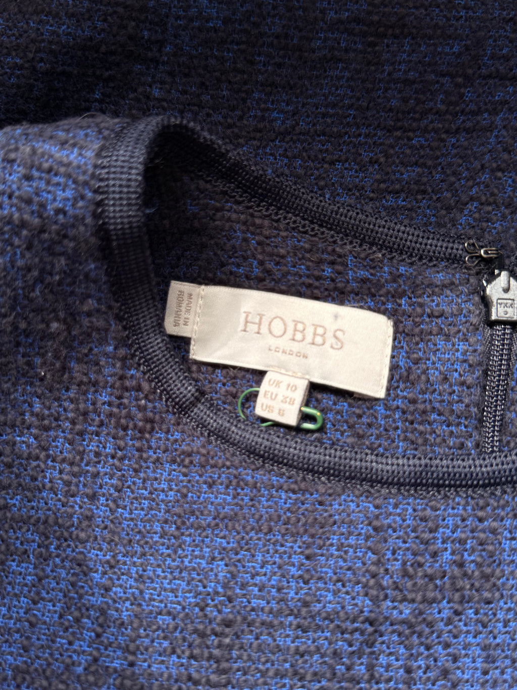 HOBBS London Blue Textured Sleeveless Shift Dress – Size UK 10 / US 6 | Elegant Work & Occasion Dress